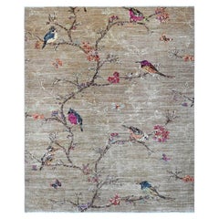 8'2 "x9'9" Brown Hand Knotted Spatzen auf dem Baum Peshawar alle Wolle Orientteppich