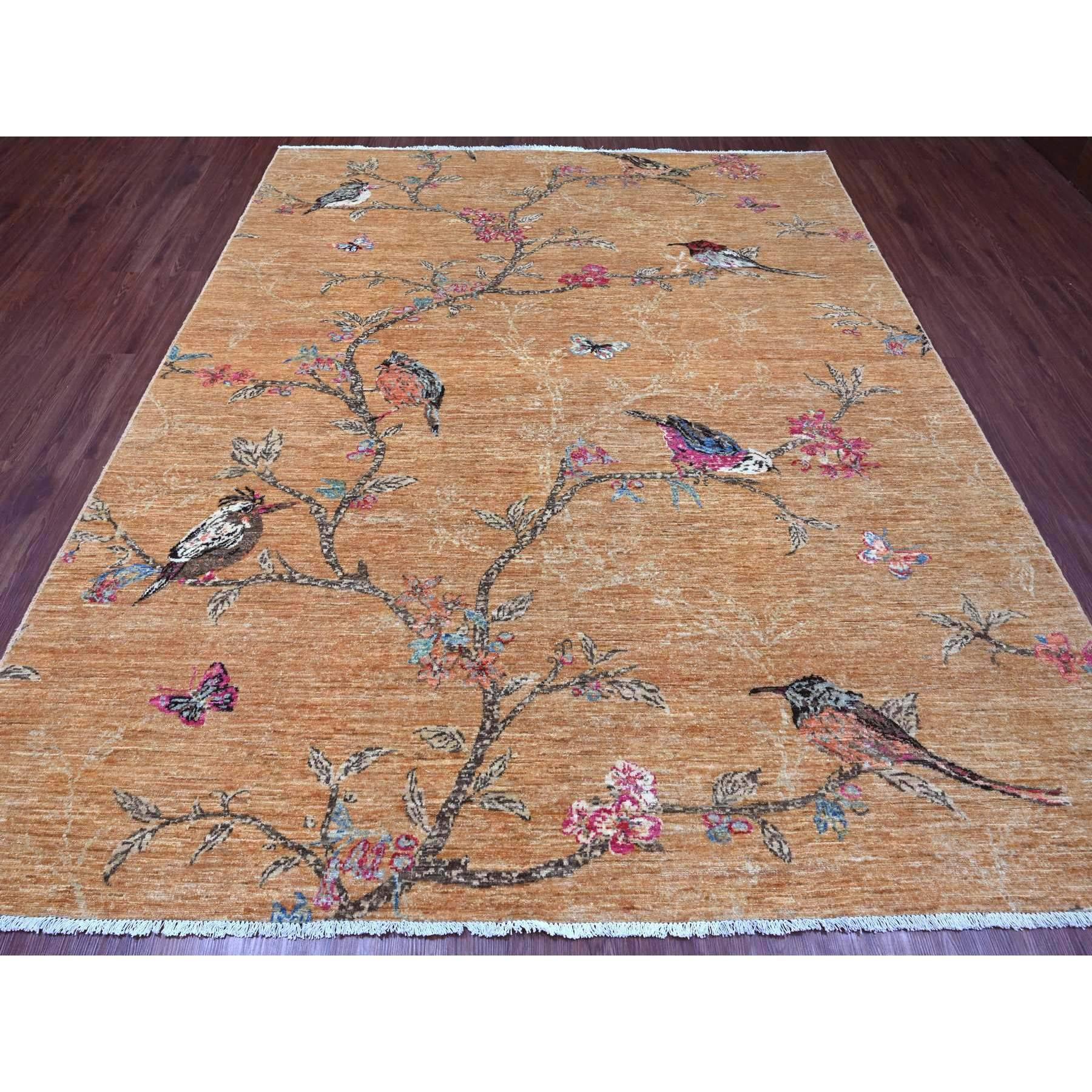 Brun cuivré, Moineaux sur l'arbre, Peshawar, Noué à la main, Laine de haute montagne, Doux au toucher, Tapis d'Orient
Matières premières : Laine
Latex : Pas de poils 
hauteur : 0,25 pouces
Style : Contemporain
Couleur primaire : marron
Couleurs
