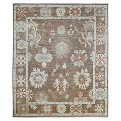 8'2 "x9'9" Cedro Marrón Anudada a Mano Angora Oushak Diseño de Hojas Alfombra Oriental de Lana