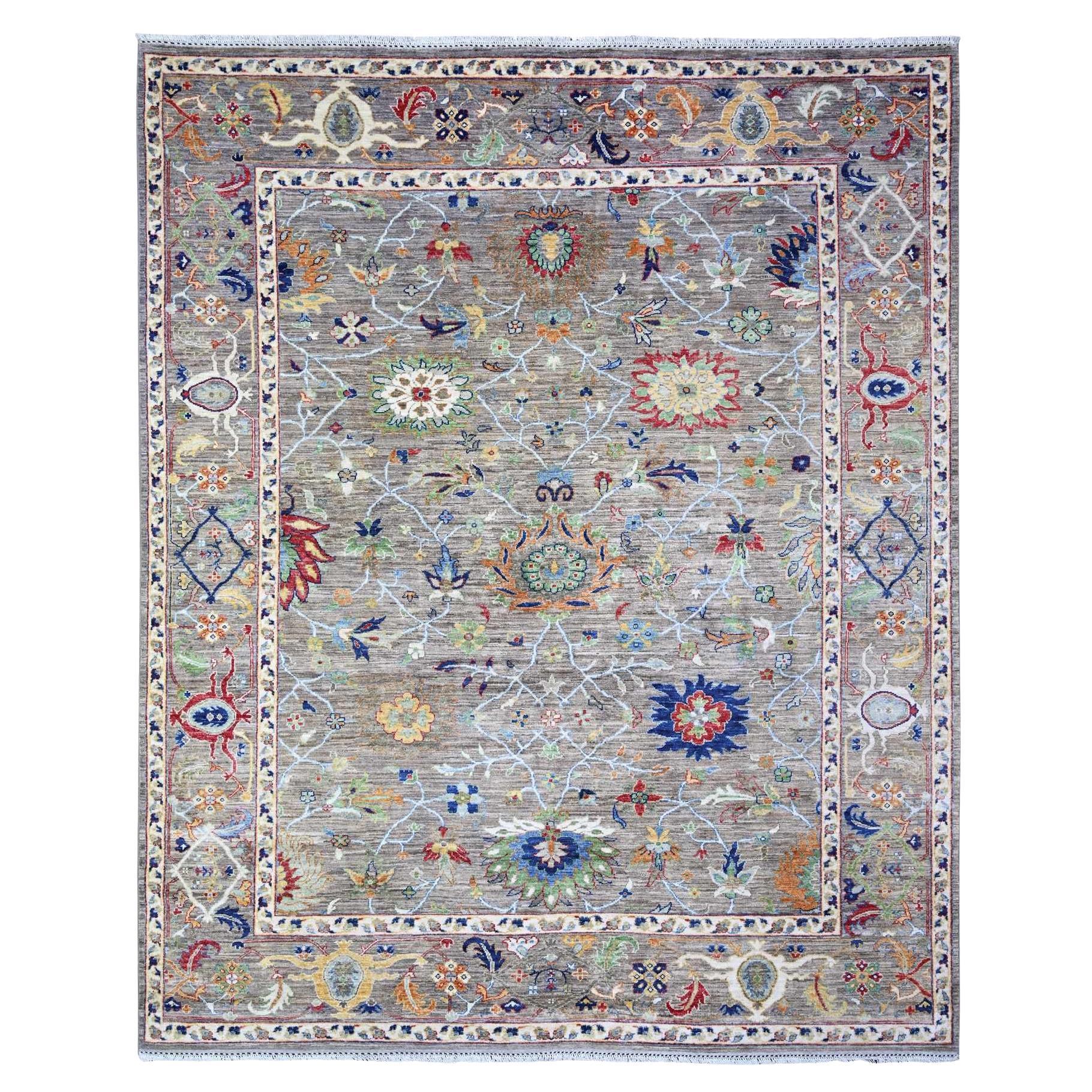 8'2"x9'9" Gray Hand Knotted Wool Aryana with Ziegler Mahal Colorful Design Rug