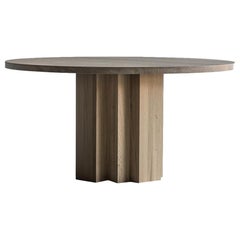 83"Ø Brutalist Solid Oak Dining Table-Heerenhuis