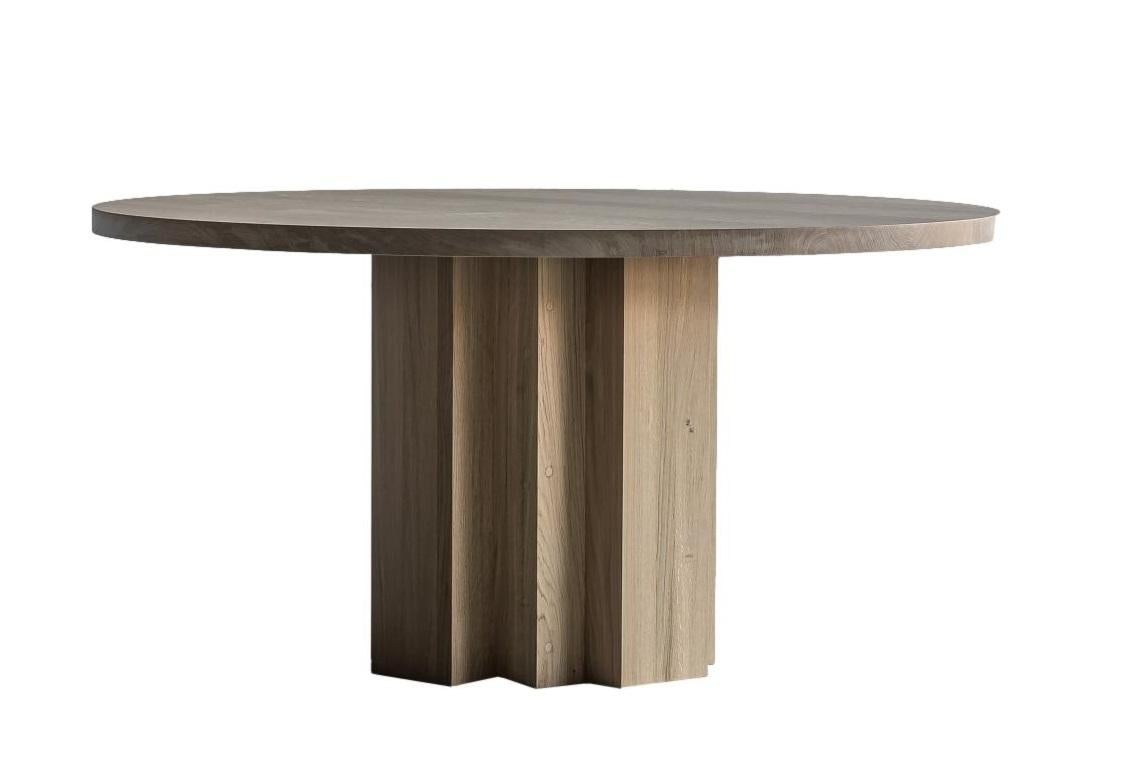83"Ø Brutalist Solid Oak Table For Sale