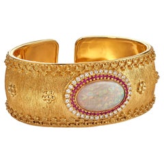 8.3 Carat Australian Coober Pedy Opal, Diamonds, Rubies Etruscan Cuff Bracelet