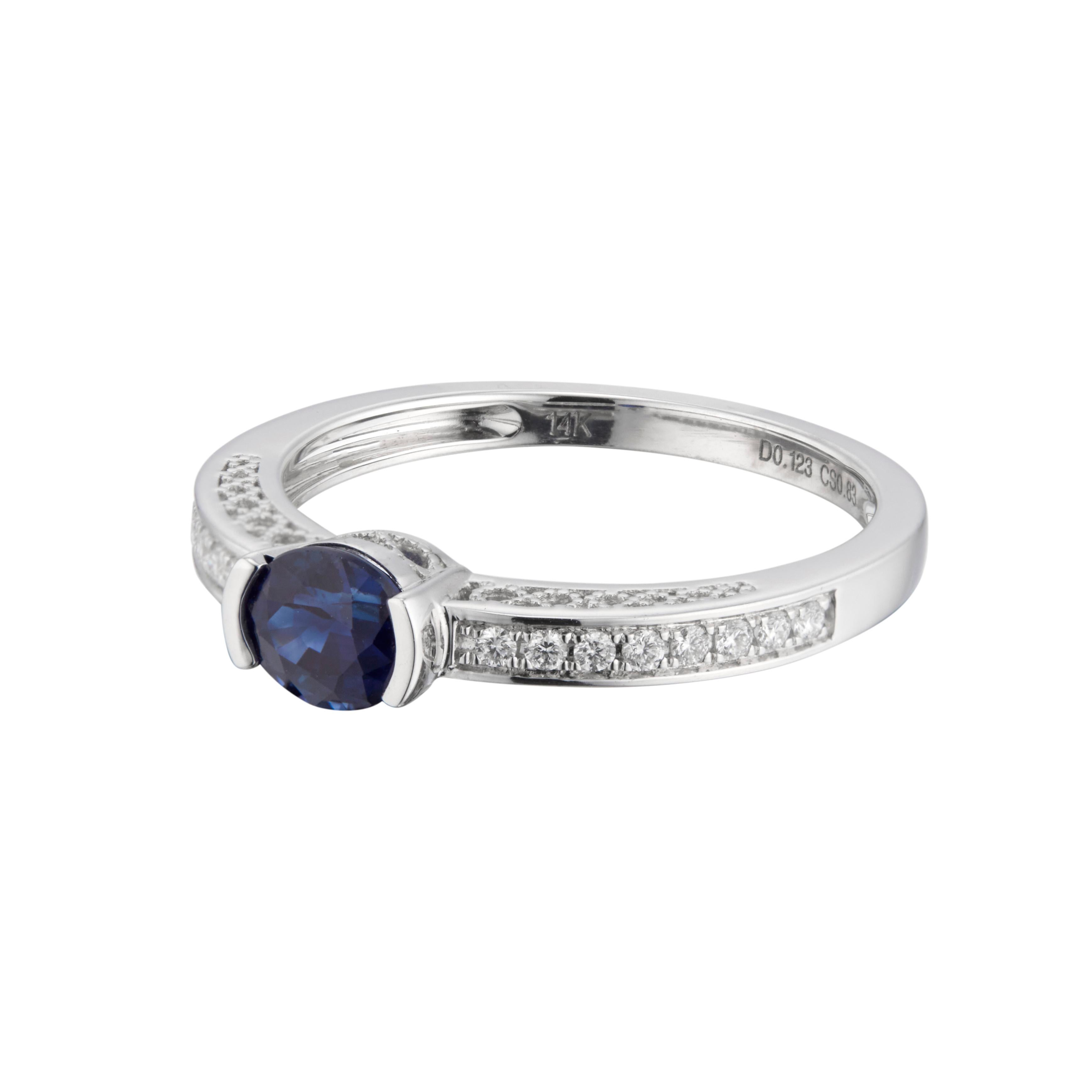 Oval Cut .83 Carat Blue Sapphire Diamond White Gold Engagement Ring For Sale