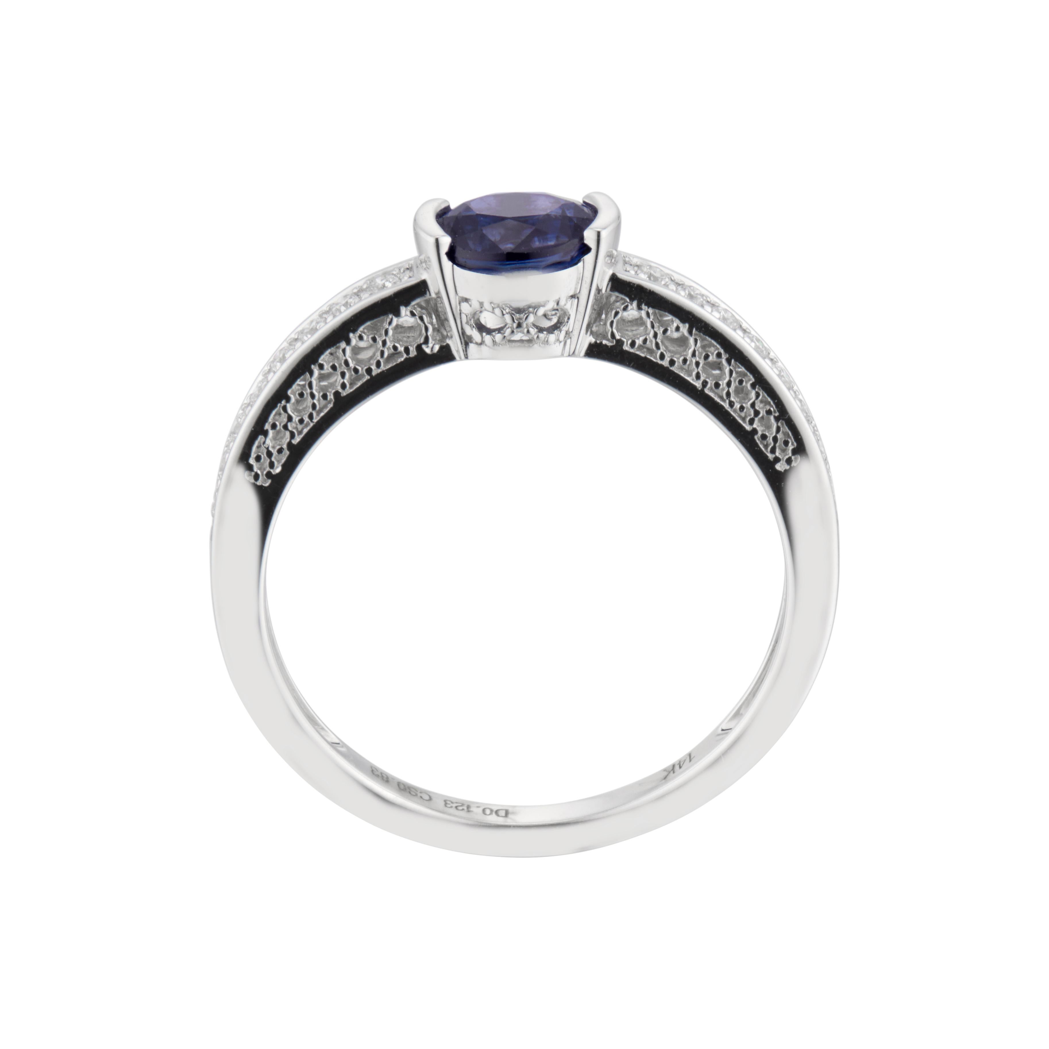 Women's .83 Carat Blue Sapphire Diamond White Gold Engagement Ring For Sale