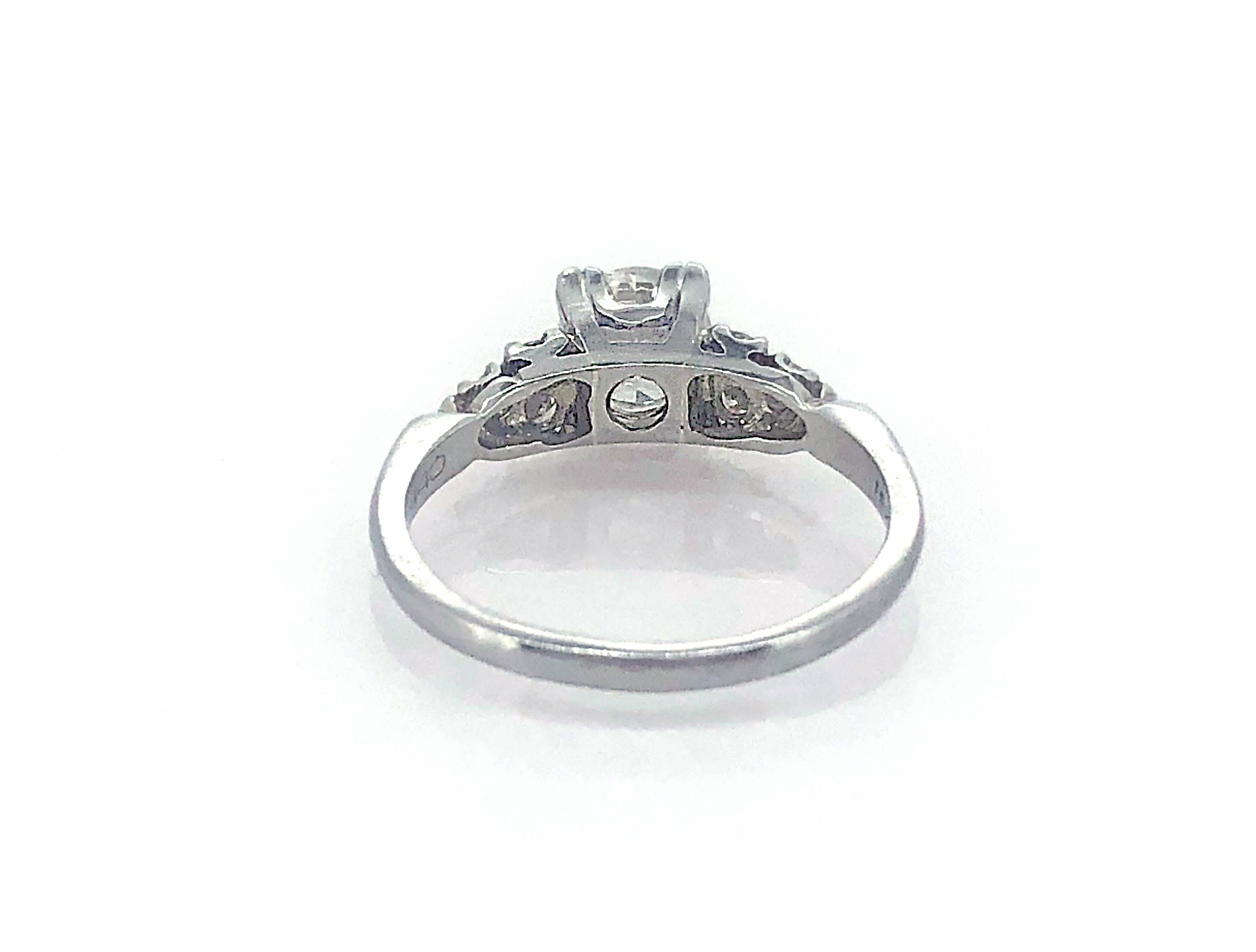 Art Deco .83 Carat Diamond Antique Engagement Ring 18 Karat White Gold