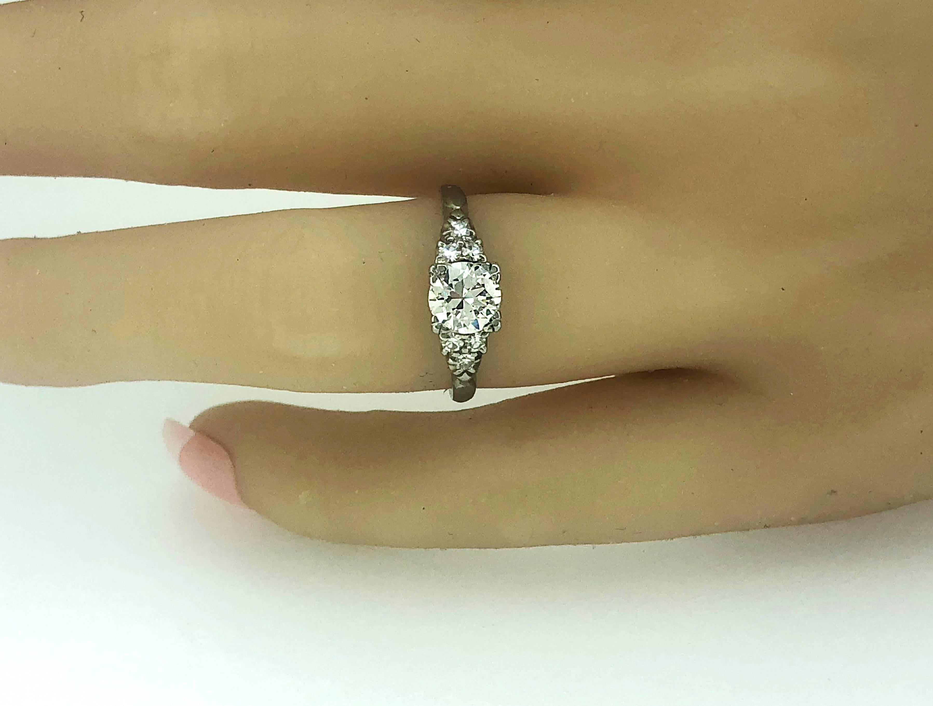 Round Cut .83 Carat Diamond Antique Engagement Ring 18 Karat White Gold