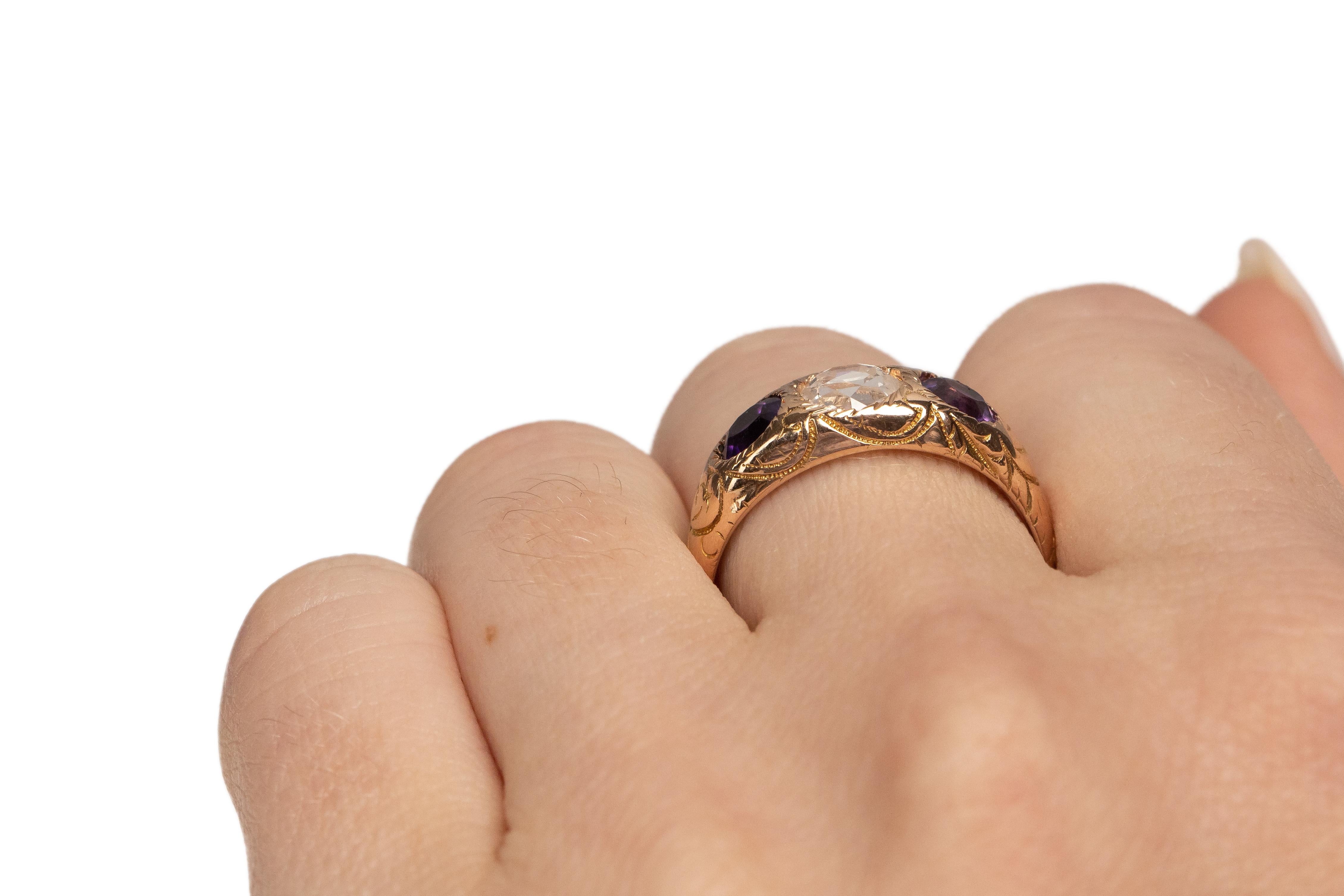 Bague de fiançailles de style édouardien en or jaune 14 carats avec diamants de 0,83 carat Pour femmes en vente