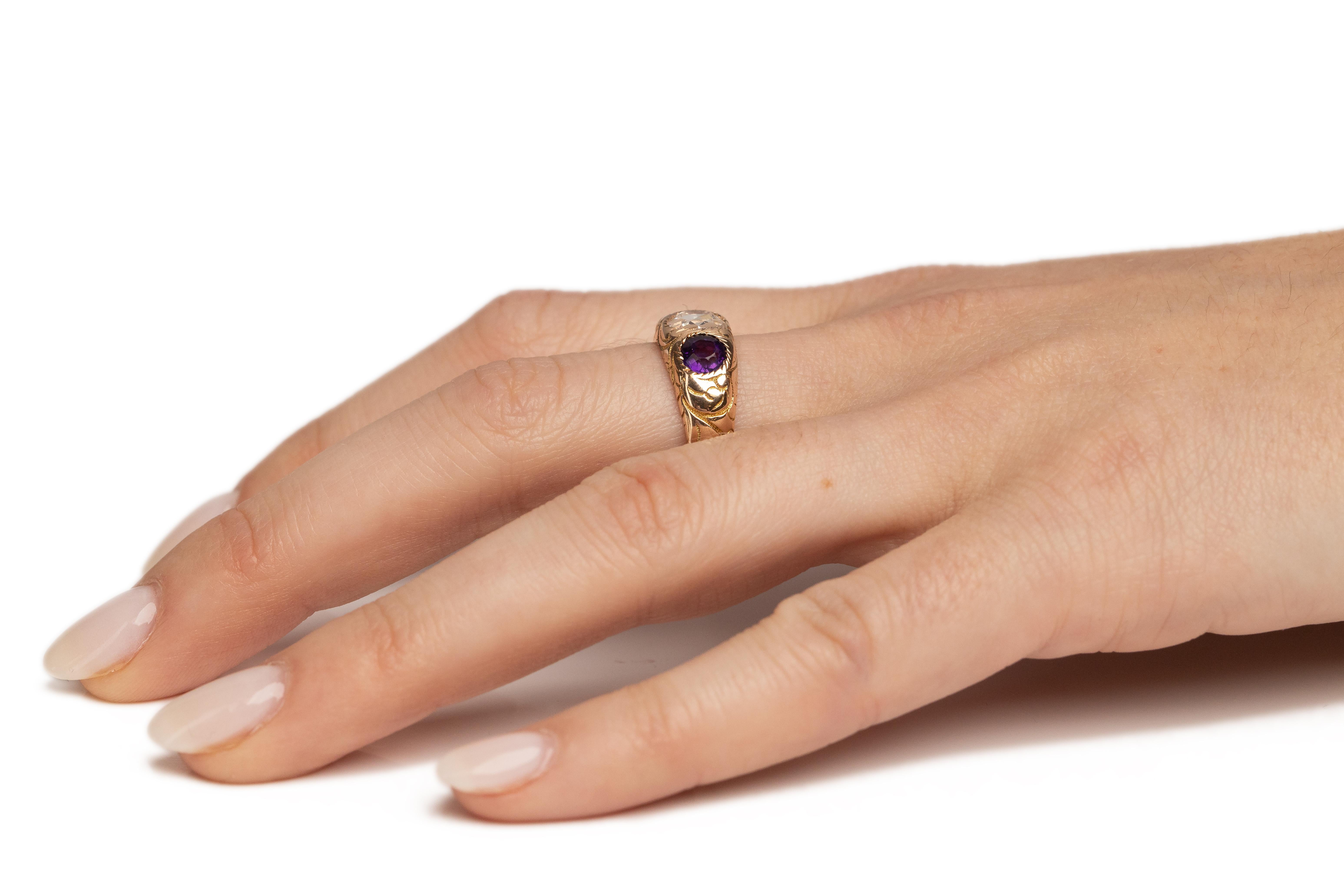 .83 Carat Edwardian Diamond 14 Karat Yellow Gold Engagement Ring For Sale 2