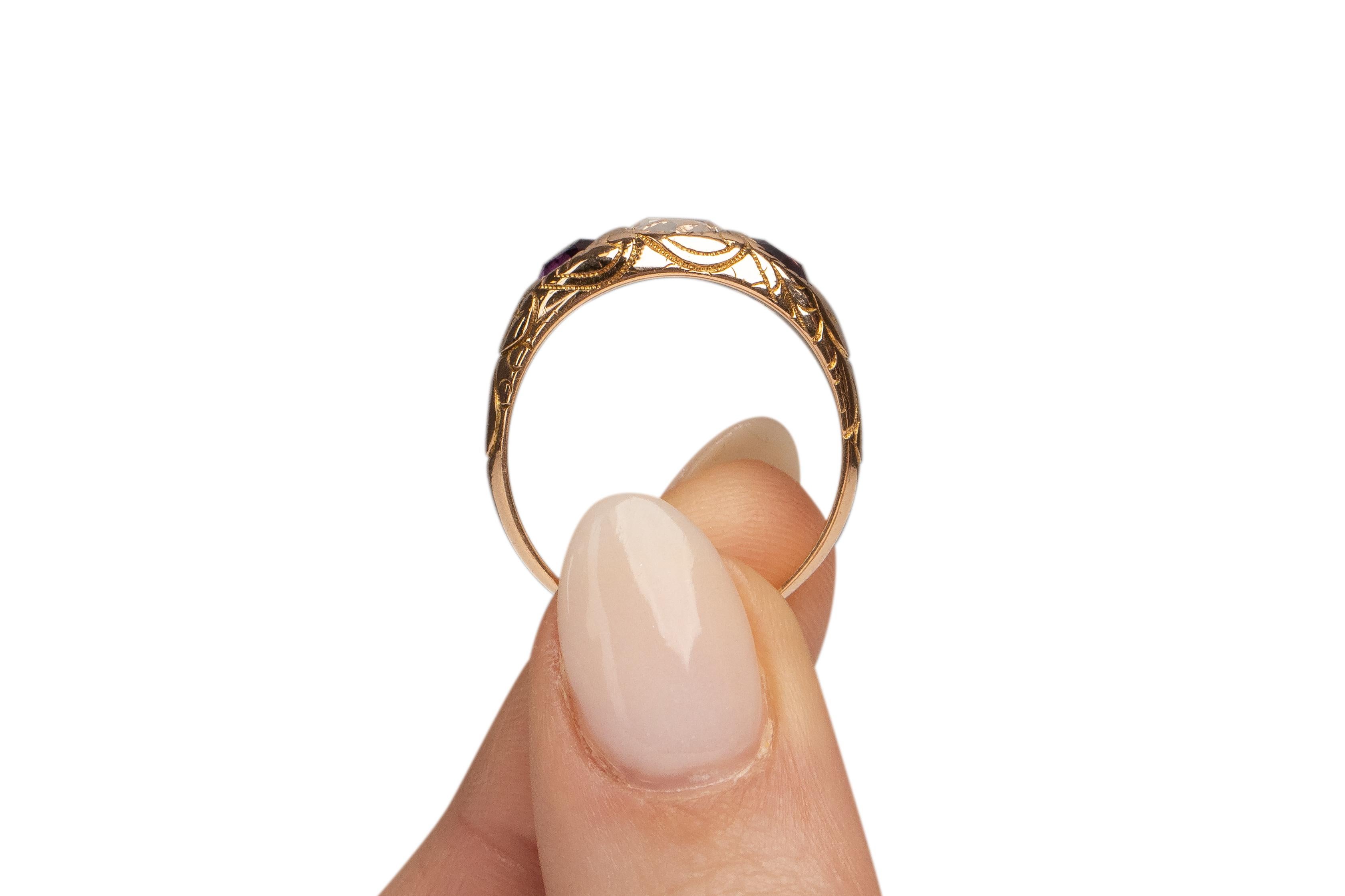 Bague de fiançailles de style édouardien en or jaune 14 carats avec diamants de 0,83 carat en vente 2