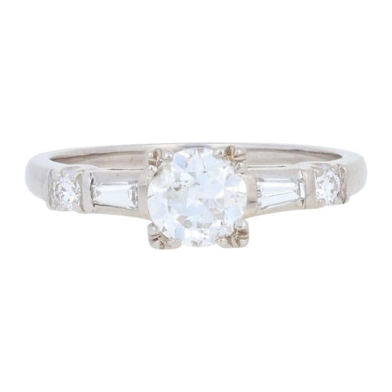 .83 Carat European Cut Diamond Vintage Engagement Ring, 18 Karat White Gold For Sale
