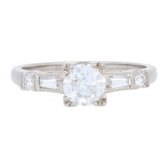 .83 Carat European Cut Diamond Vintage Engagement Ring, 18 Karat White Gold