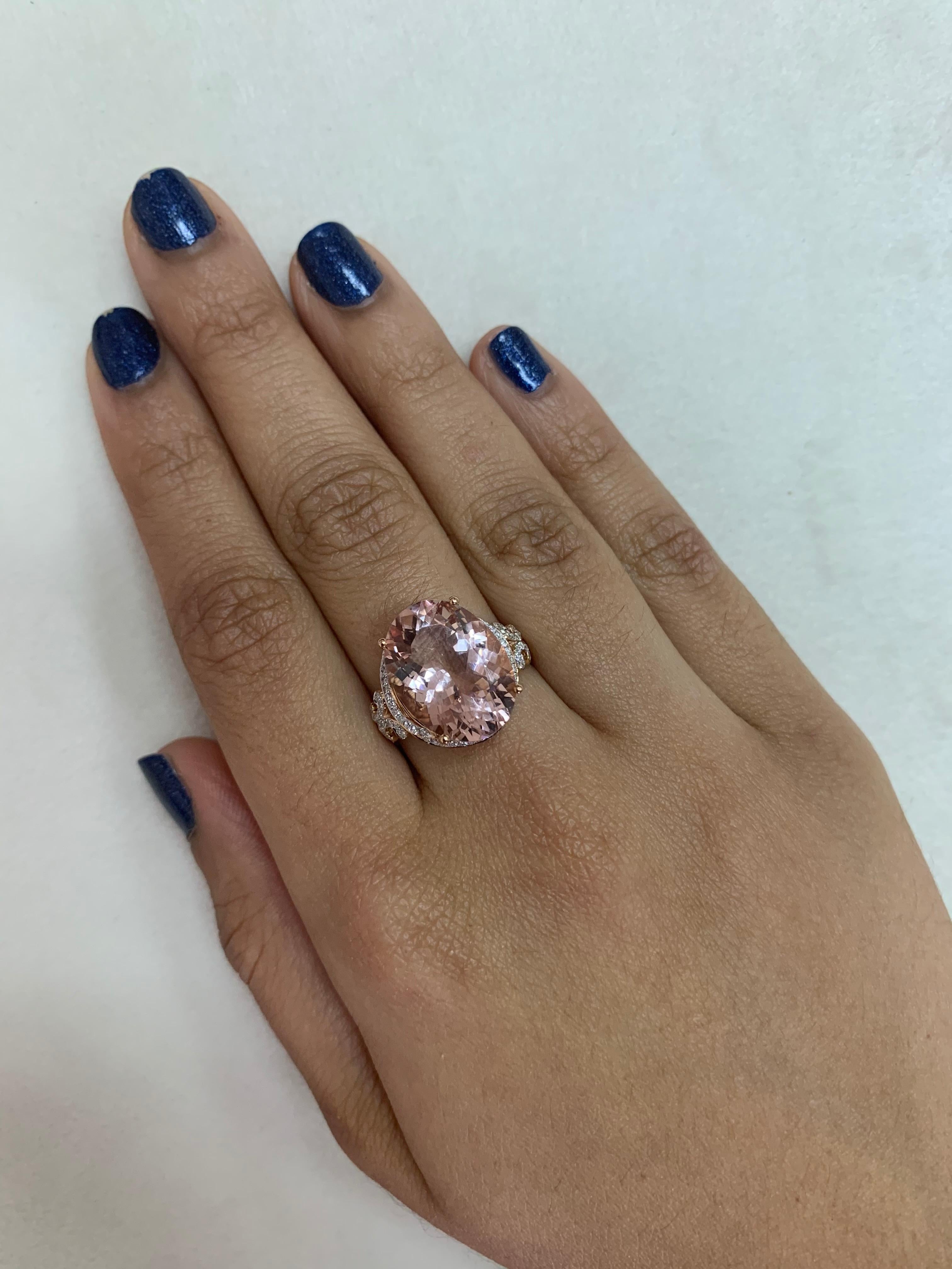 This collection features an array of magnificent morganites! Accented with diamonds these rings are made in rose gold and present a classic yet elegant look. 

Classic morganite ring in 18K rose gold with diamonds. 

Morganite: 8.306 carat oval