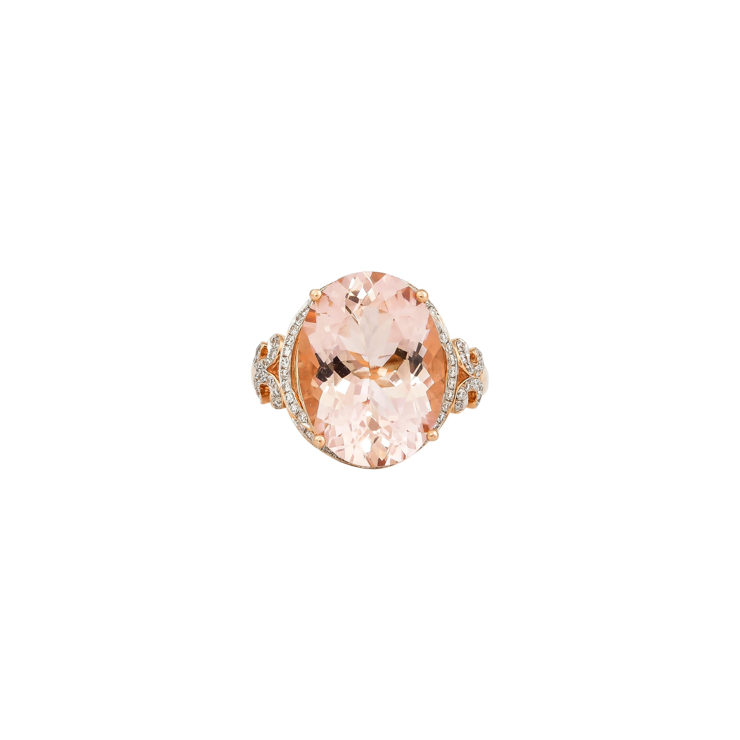 Women's 8.3 Carat Morganite and Diamond Ring in 18 Karat Rose Gold