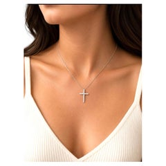 PRICED WHOLESALE, .83 Carat Natural Diamond Cross Pendant 14 Karat White Gold