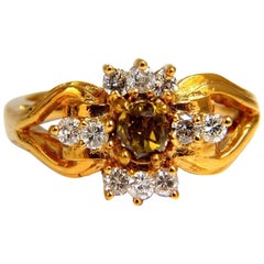 .83 Carat Natural Fancy Vivid Yellow Brown Diamond Ring 14 Karat