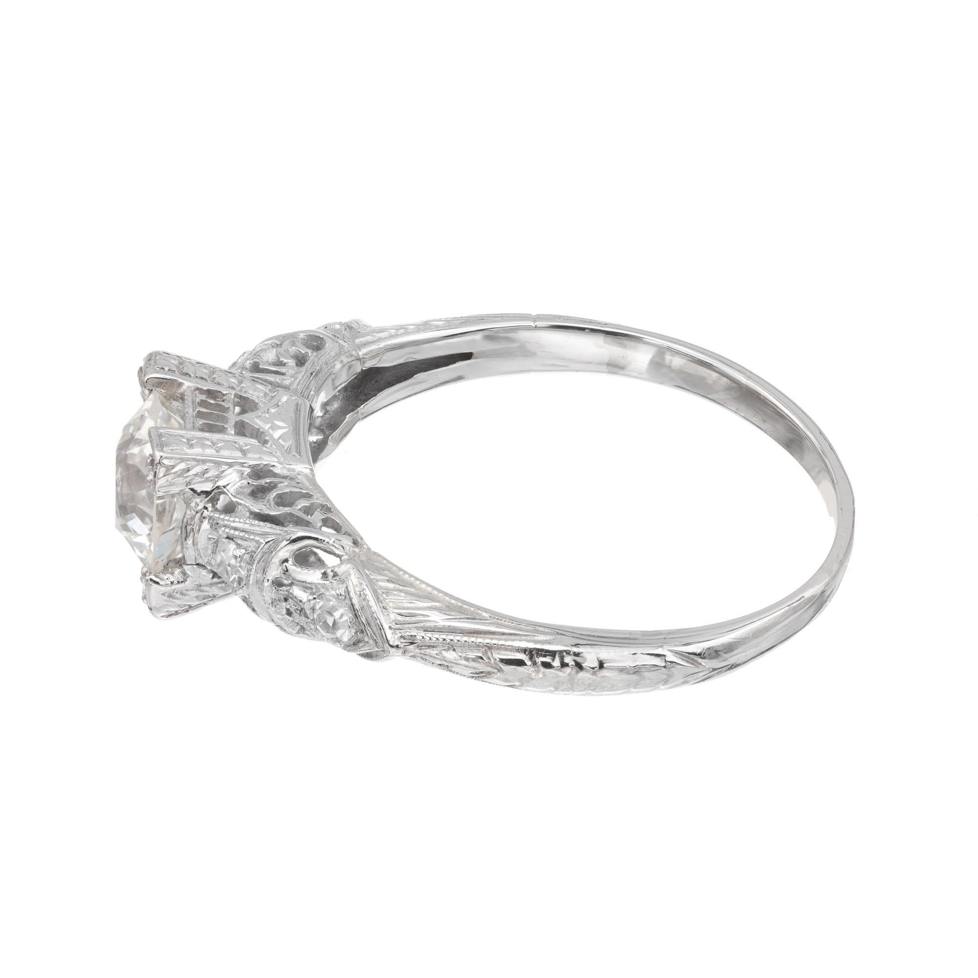 .83 Carat Old European Diamond Filigree Platinum Art Deco Engagement Ring In Excellent Condition In Stamford, CT