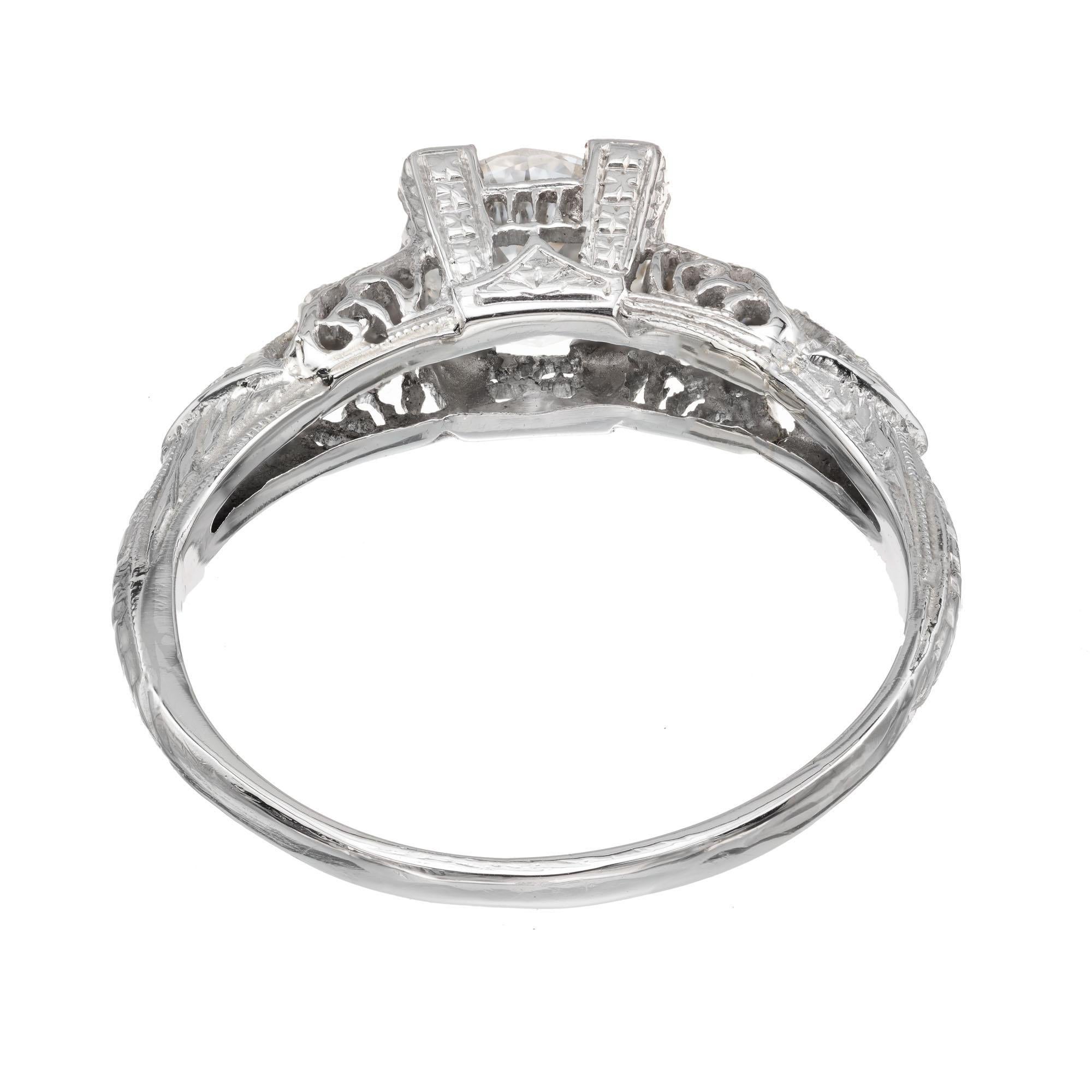 Women's .83 Carat Old European Diamond Filigree Platinum Art Deco Engagement Ring