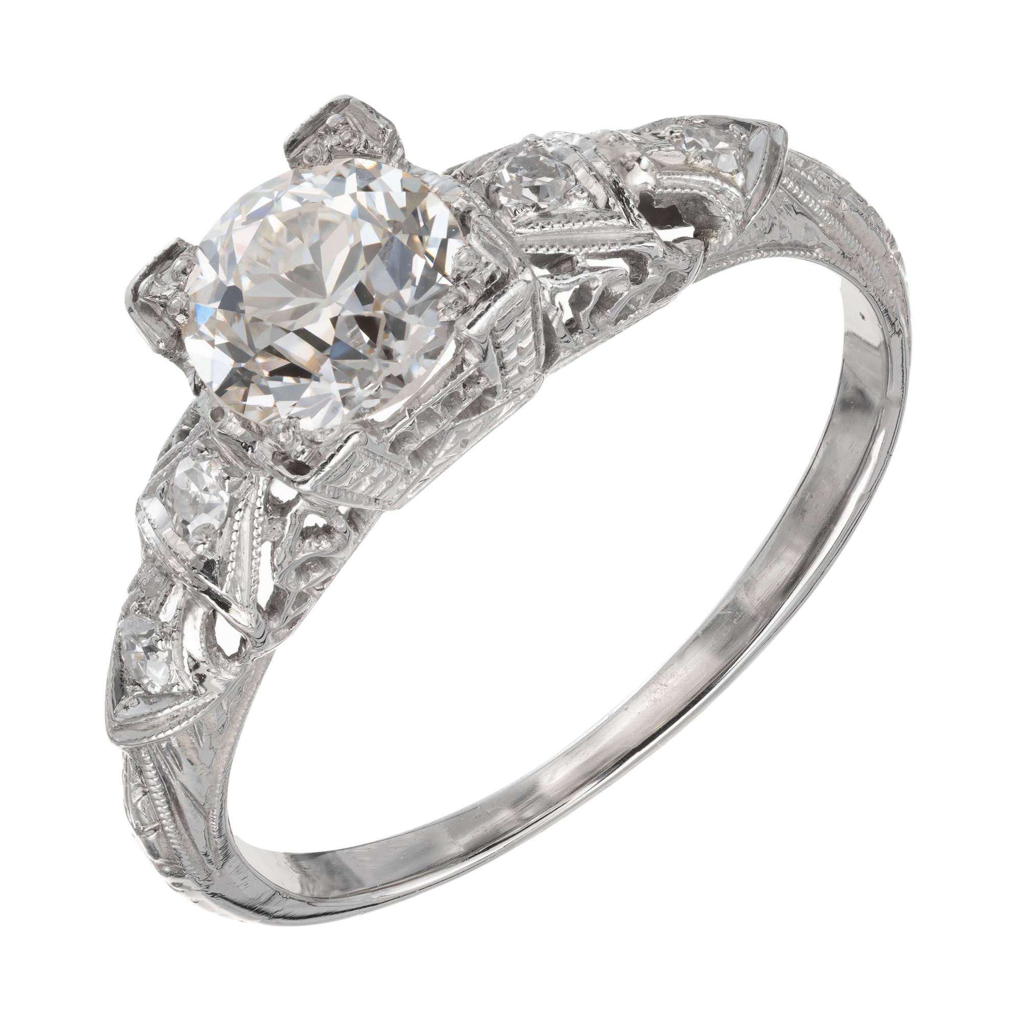 .83 Carat Old European Diamond Filigree Platinum Art Deco Engagement Ring