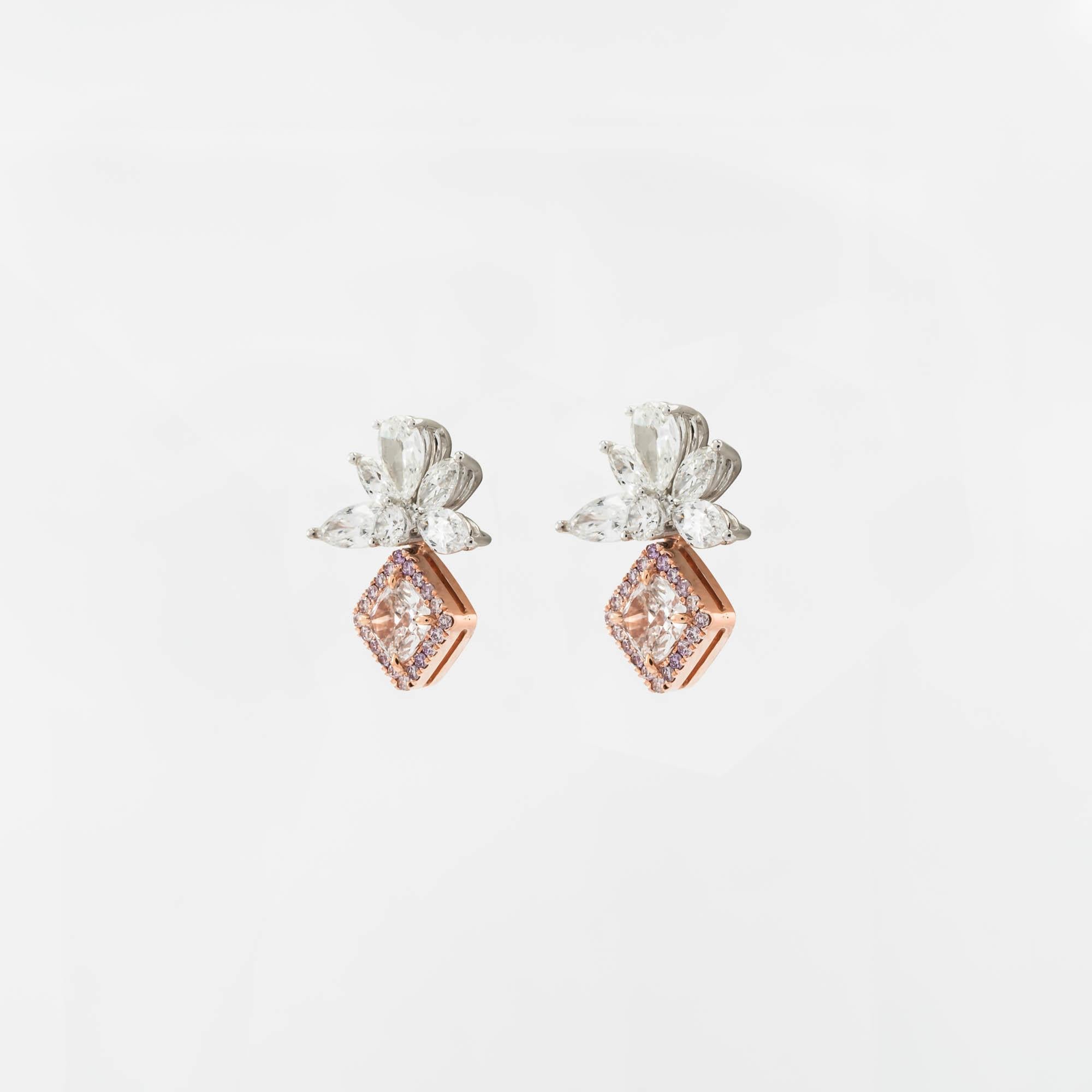 Modern .83 Carat Pink Diamond Drop Earrings 18 Karat Two-Tone Gold For Sale