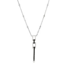 .83 Carat Round White Black Diamond White Gold Pendant Drop Necklace