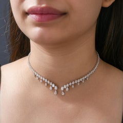 8.3 Carat SI Clarity HI Color Diamond Drop Collar Necklace 18 Karat White Gold