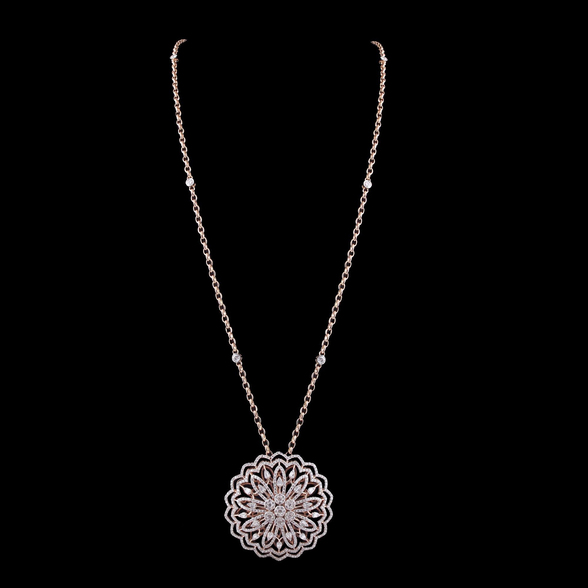 Modern 8.3 Carat SI Clarity HI Color Diamond Flower Pendant Necklace 18 Karat Rose Gold For Sale
