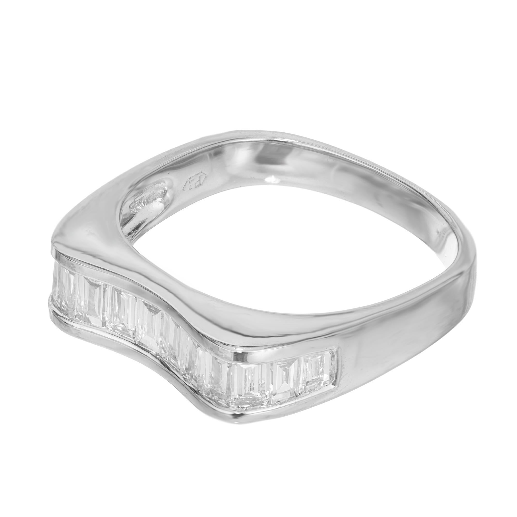 Baguette Cut .83 Carat Straight Baguette Diamond White Gold Wave Wedding Band Ring  For Sale