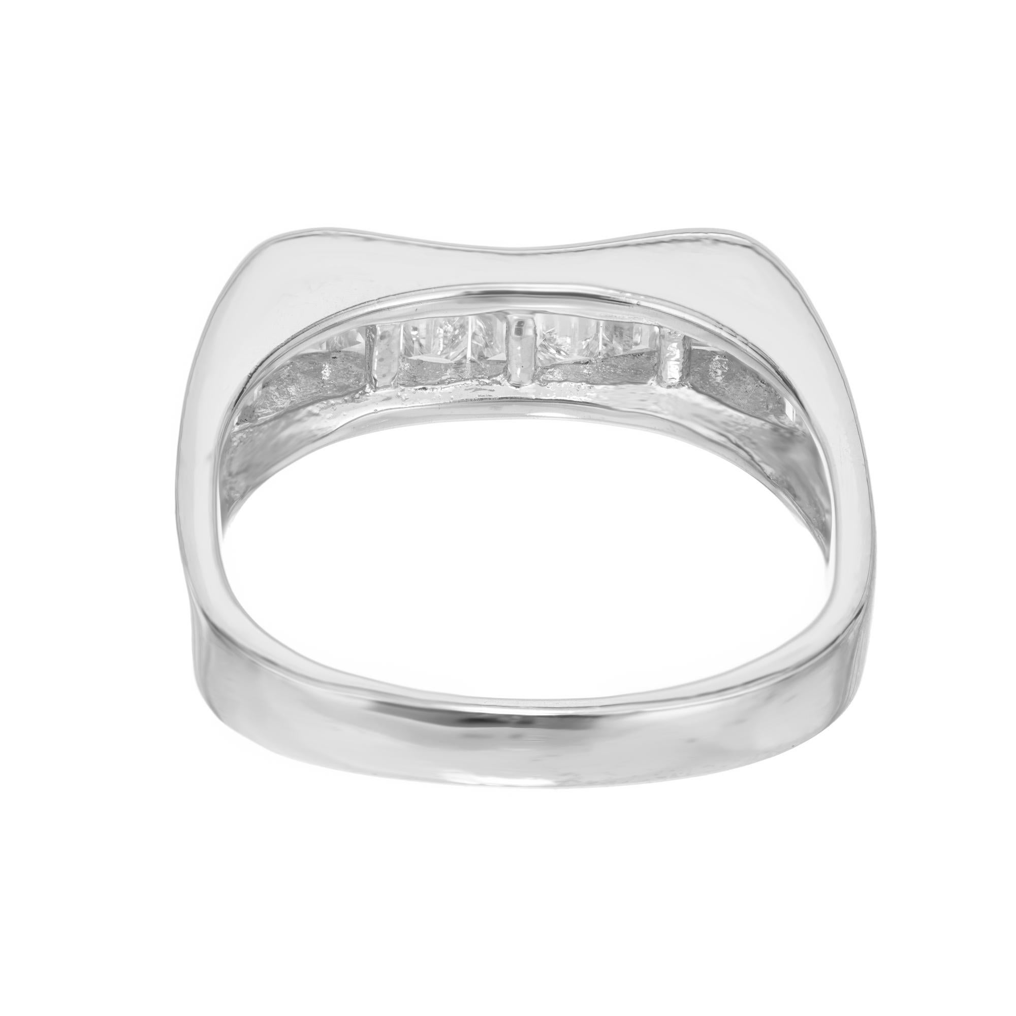 Women's .83 Carat Straight Baguette Diamond White Gold Wave Wedding Band Ring For Sale