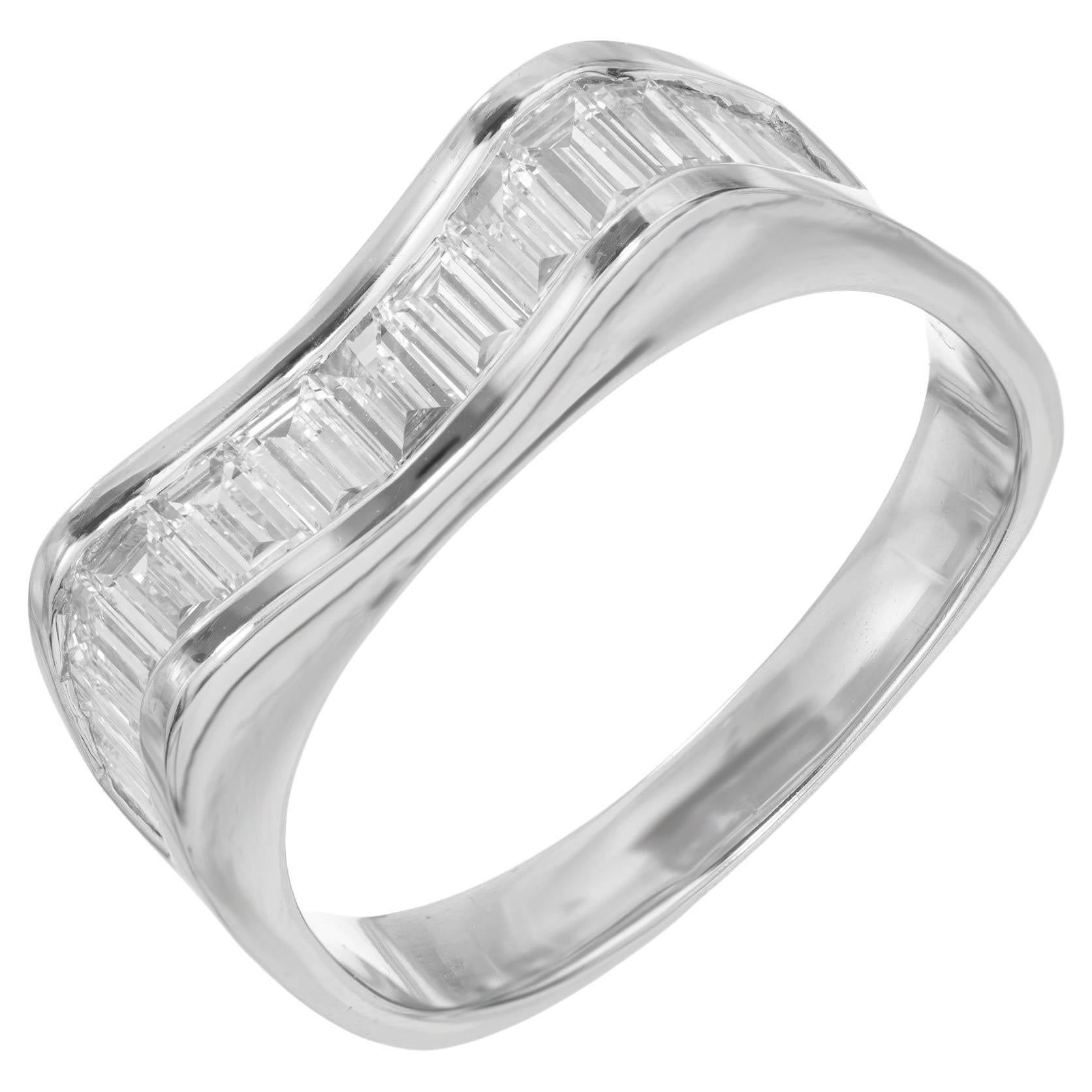 .83 Carat Straight Baguette Diamond White Gold Wave Wedding Band Ring  For Sale