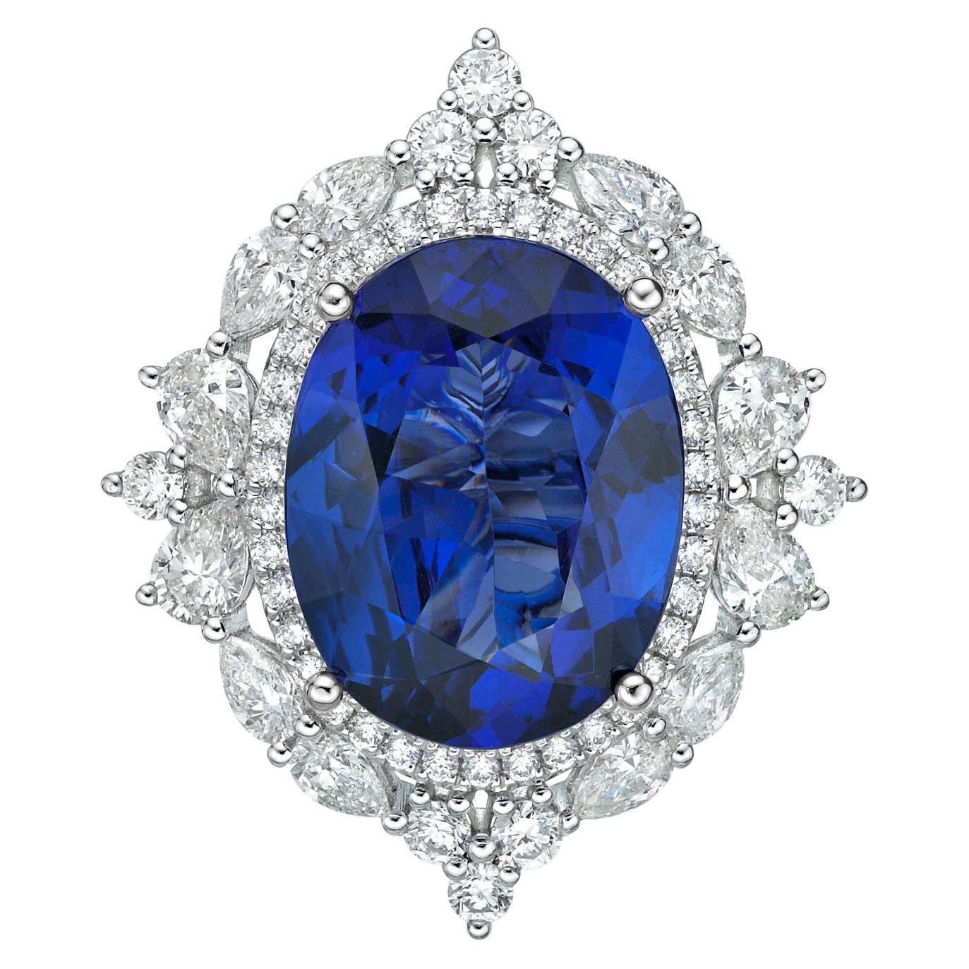 Sunita Nahata Tanzanite 8.30ct. Fancy Ring in 18K White Gold with White Diamond For Sale