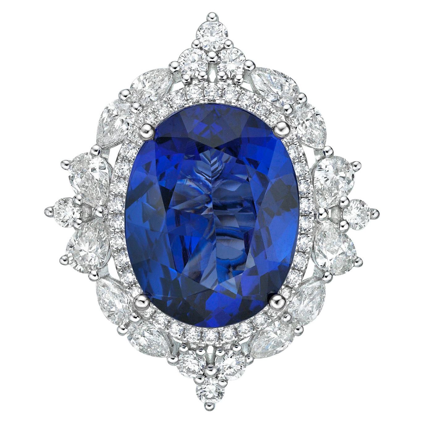 8.3 Carat Tanzanite and White Diamond Ring in 18 Karat White Gold