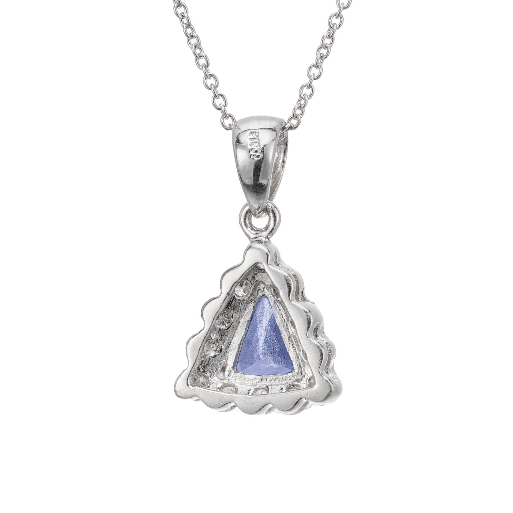 Round Cut .83 Carat Tanzanite Diamond Halo Platinum Pendant Necklace For Sale