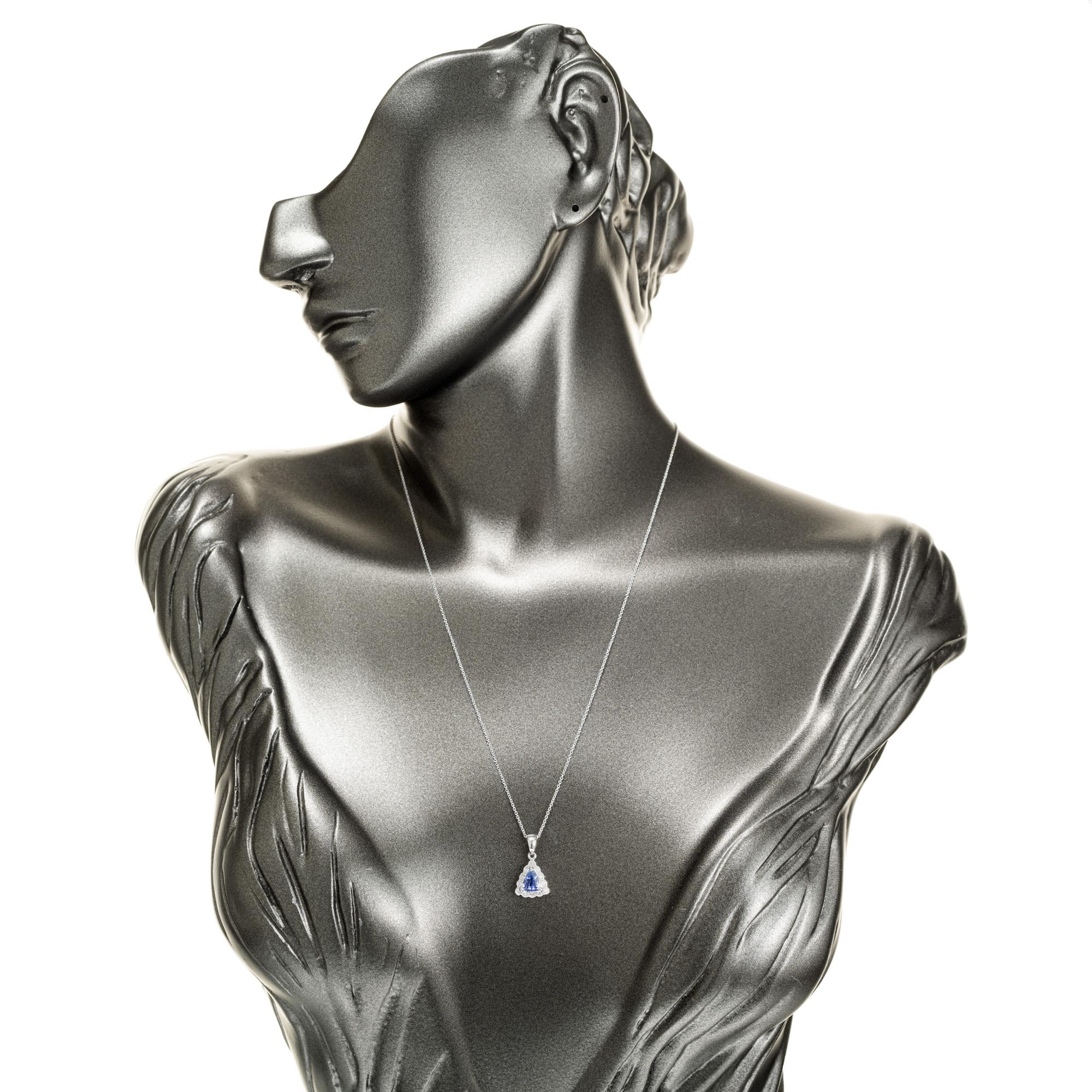 .83 Carat Tanzanite Diamond Halo Platinum Pendant Necklace For Sale 1