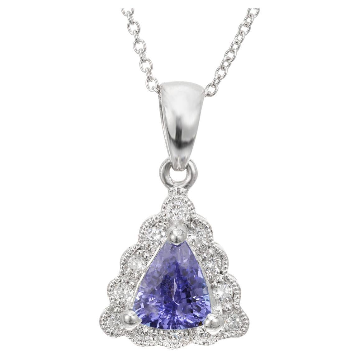 .83 Carat Tanzanite Diamond Halo Platinum Pendant Necklace For Sale