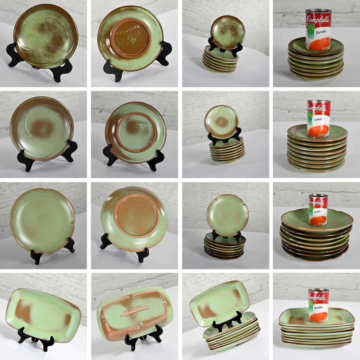 20th Century 83 Pc Frankoma Dinnerware Set Plainsman Lazybones Westwinds Green Prairie Green