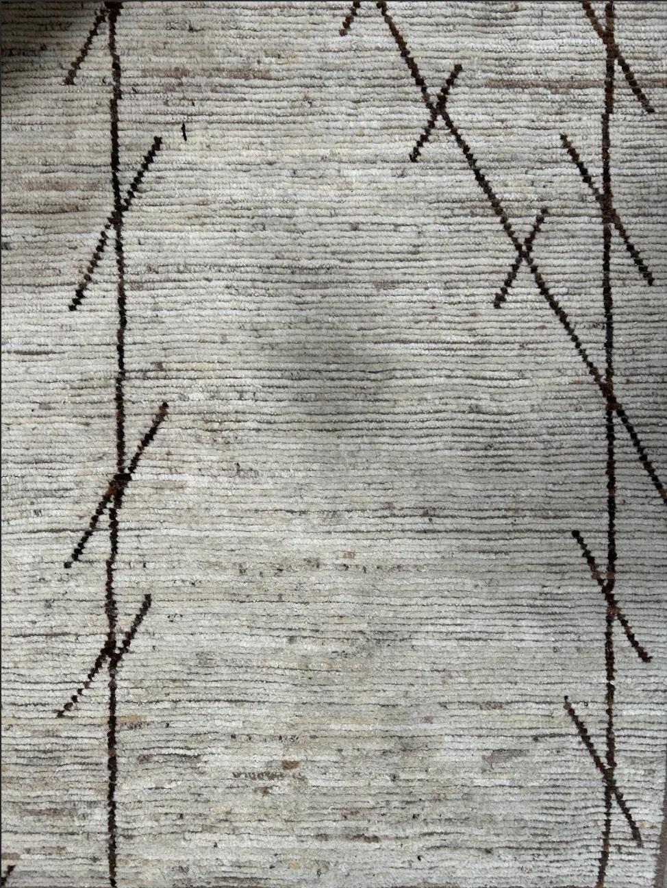 VINTAGE MOROCCAN VINE MOTIF AREA RUG
Wool. Brown/Oatmeal 
Overall Dimensions: 8’3”W x 9’10”L