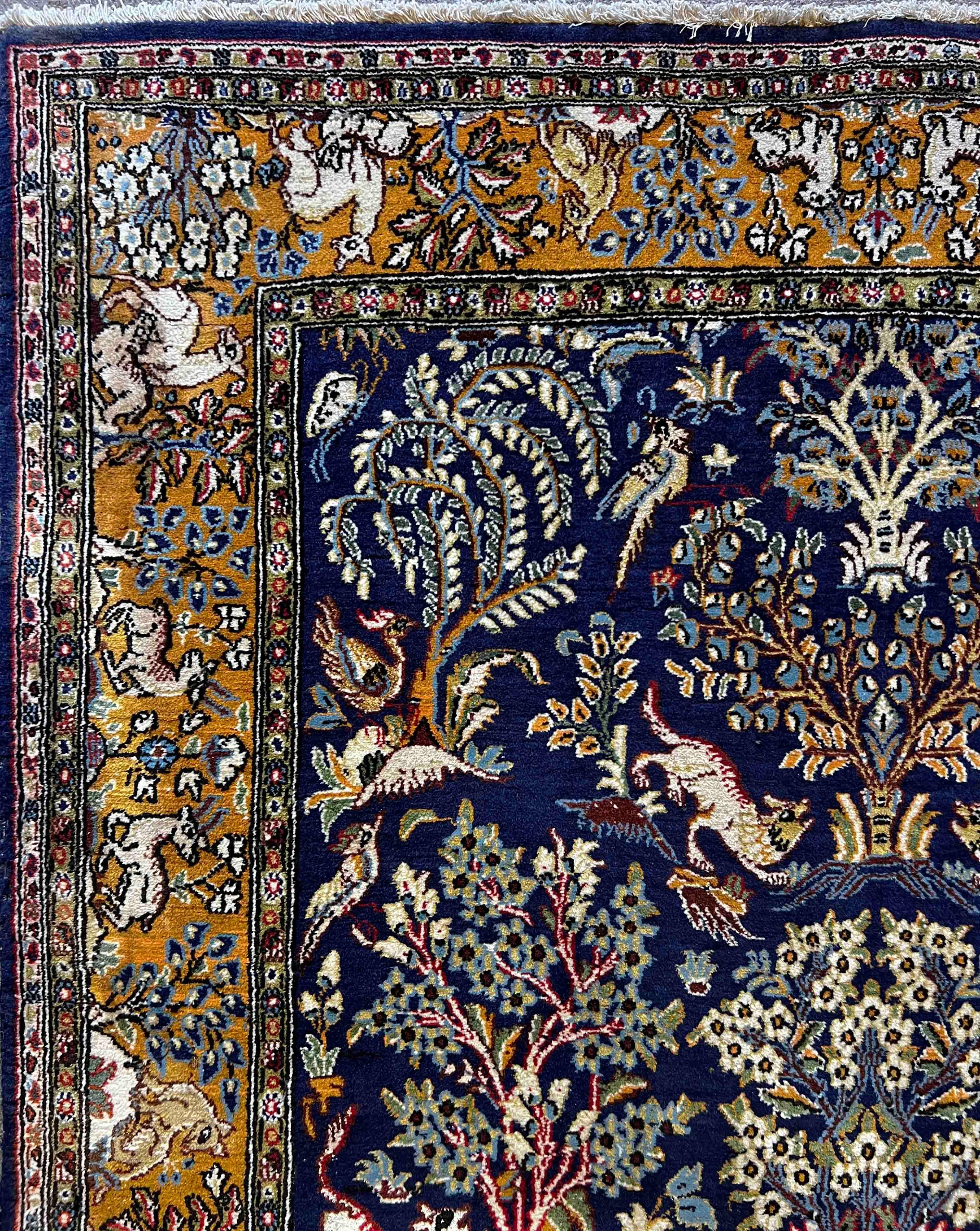 830 - Magnifique tapis vintage Qom à motif de jardin en vente 3