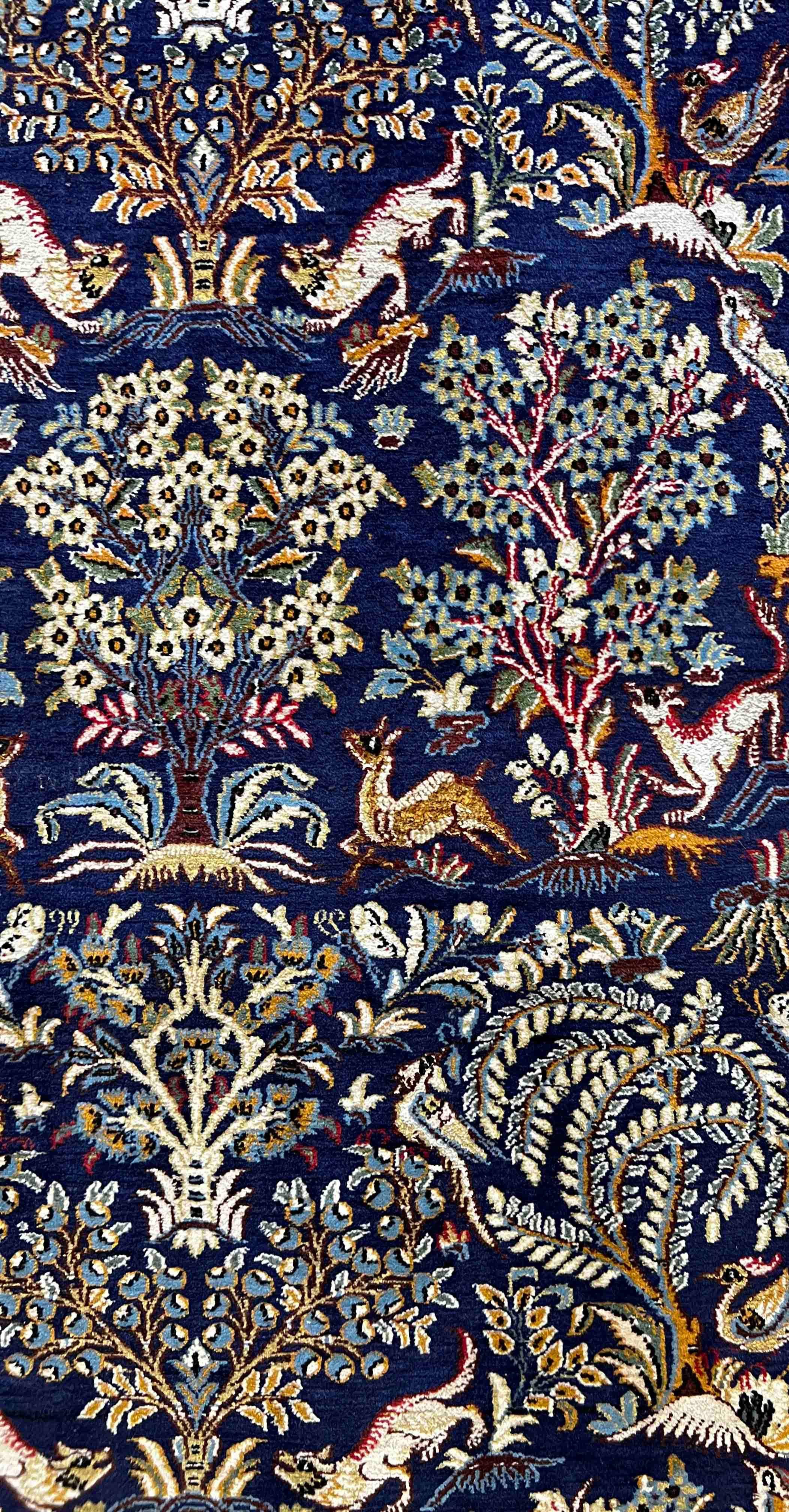 830 - Magnifique tapis vintage Qom à motif de jardin en vente 1