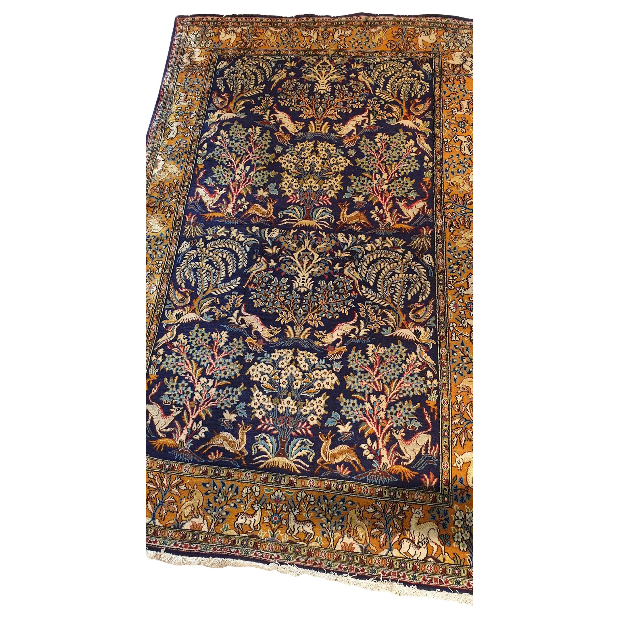 830 - Beautiful Qom Vintage Garden Design Rug For Sale