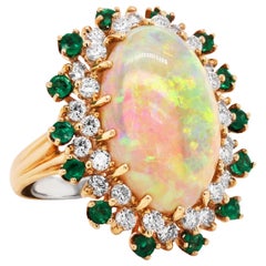8.30 Carat Ethiopian Opal Emeralds Diamonds 14 Karat Gold Cocktail Ring