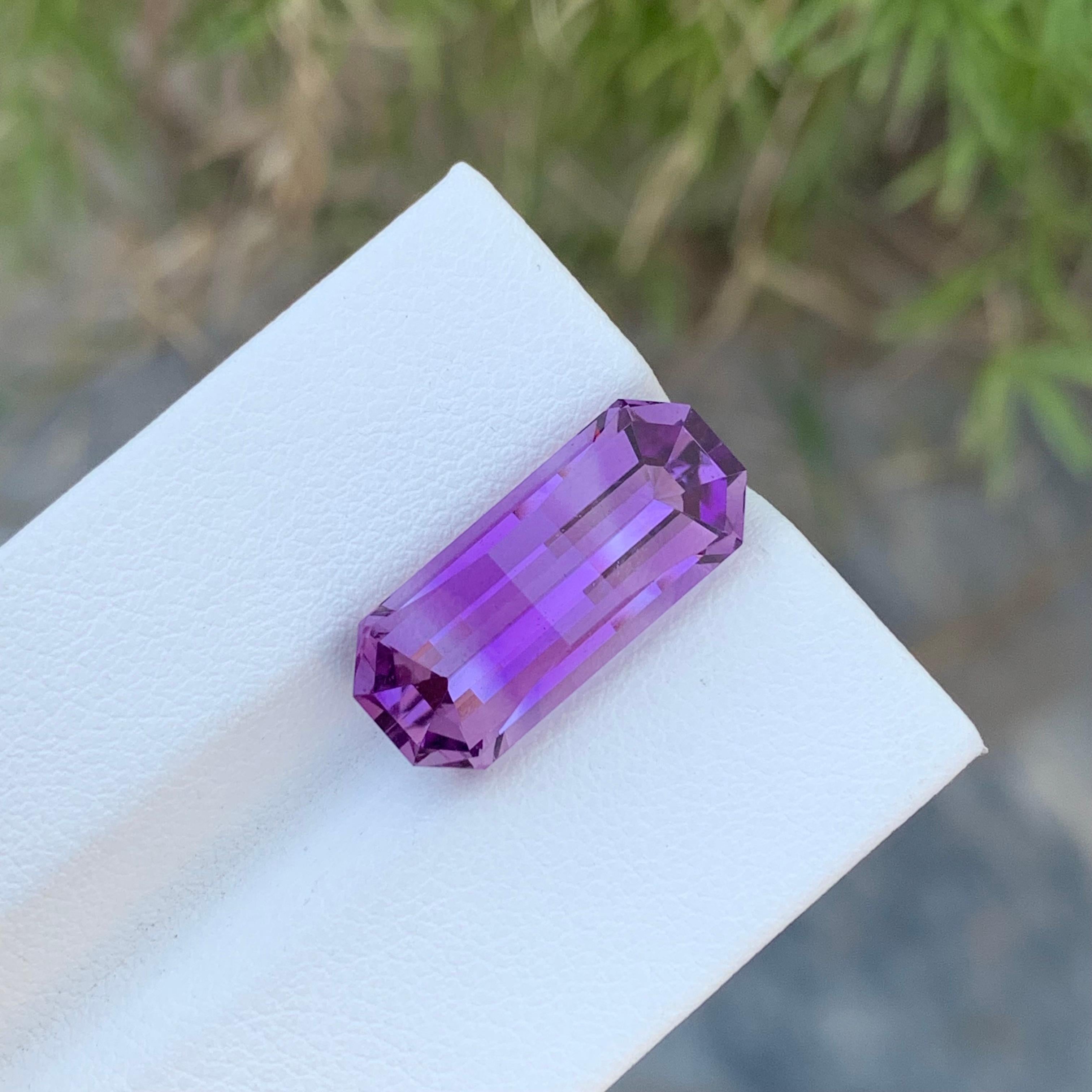 Loose Amethyst
Weight: 8.30 Carats
Dimension: 18.9 x 8.1 x 7.5 Mm
Colour: Purple
Origin: Brazil
Treatment: Non
Certificate: On Demand
Shape: Emerald

Amethyst, a stunning variety of quartz known for its mesmerizing purple hue, has captivated humans