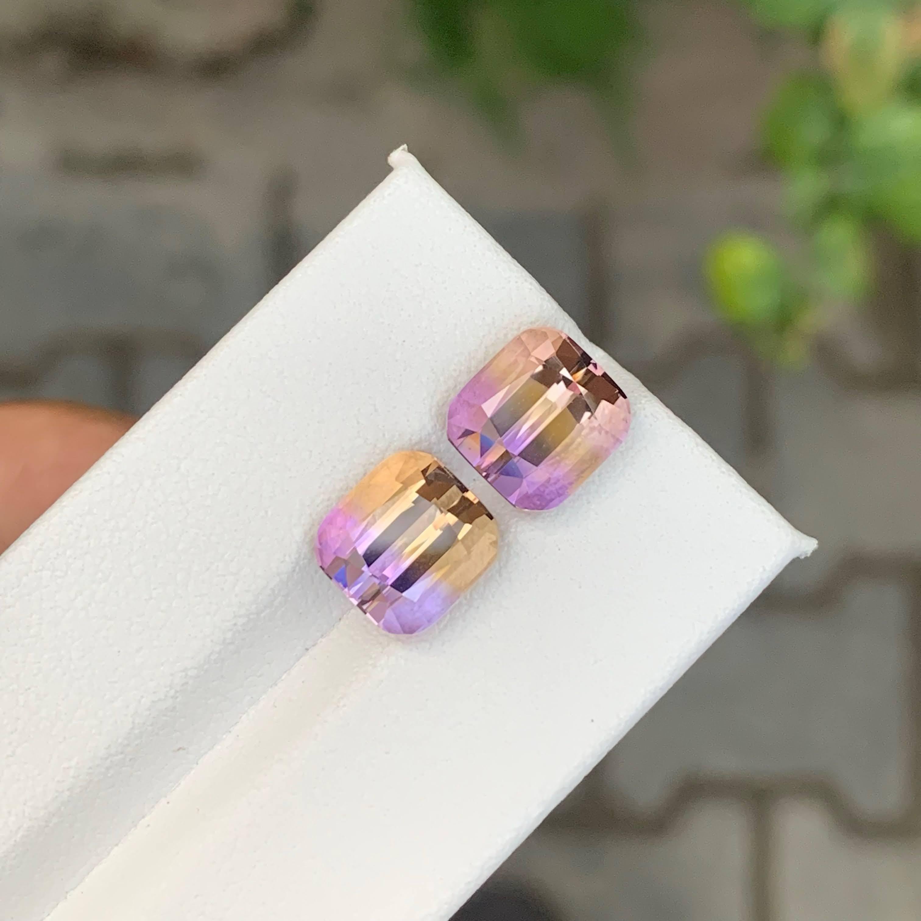 8,30 Karat natürlicher loser zweifarbiger Ametrin Paar für Ohrringe Bolivianischer Edelstein im Angebot 4