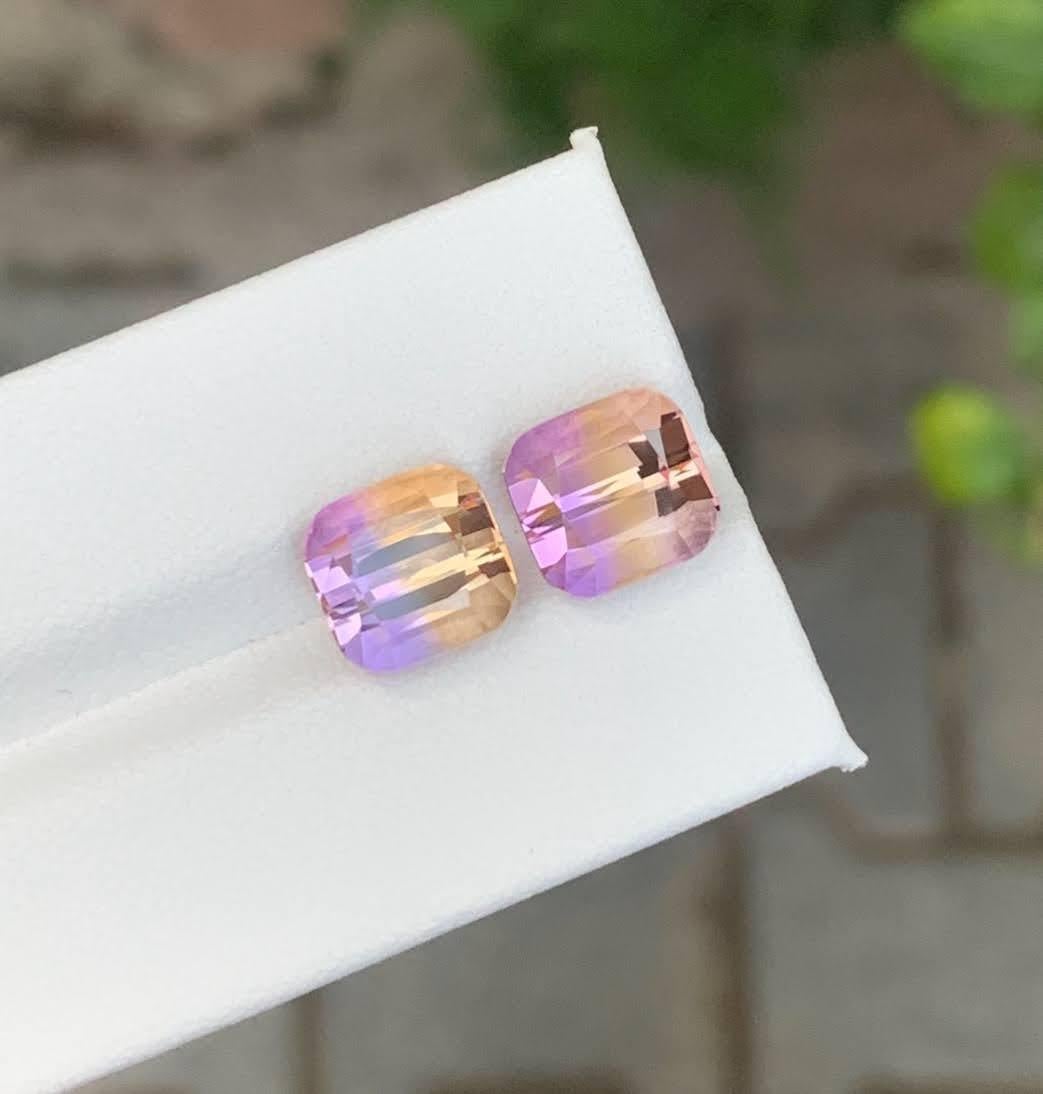 8,30 Karat natürlicher loser zweifarbiger Ametrin Paar für Ohrringe Bolivianischer Edelstein im Angebot 5