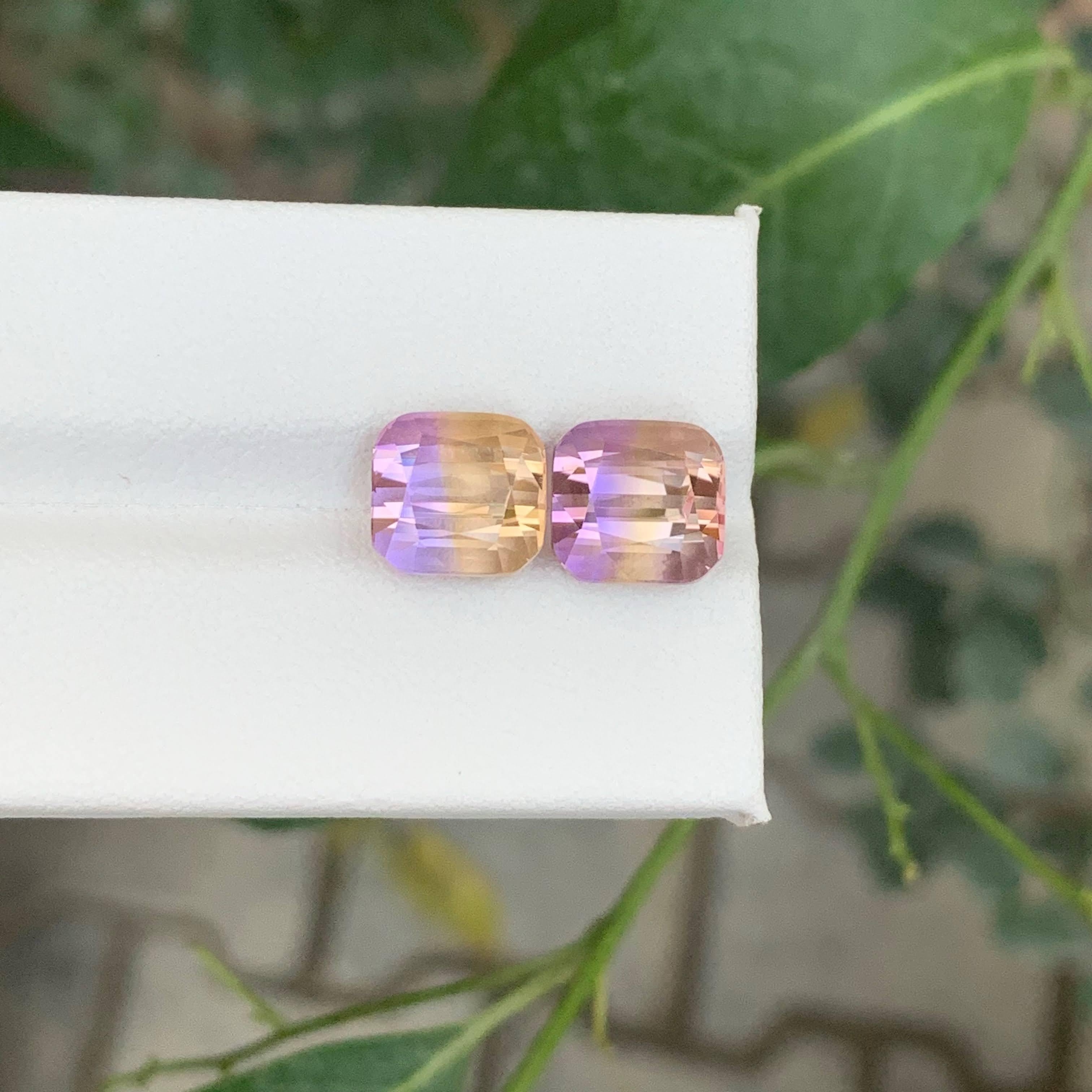 8,30 Karat natürlicher loser zweifarbiger Ametrin Paar für Ohrringe Bolivianischer Edelstein (Moderne) im Angebot