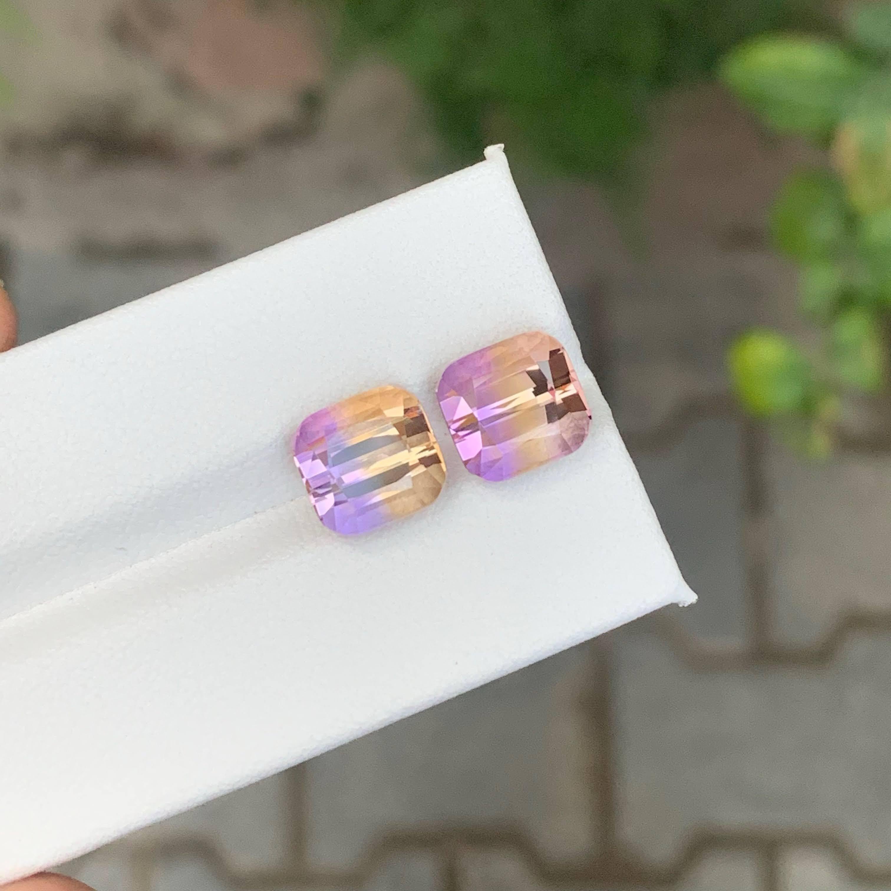 8,30 Karat natürlicher loser zweifarbiger Ametrin Paar für Ohrringe Bolivianischer Edelstein (Kissenschliff) im Angebot