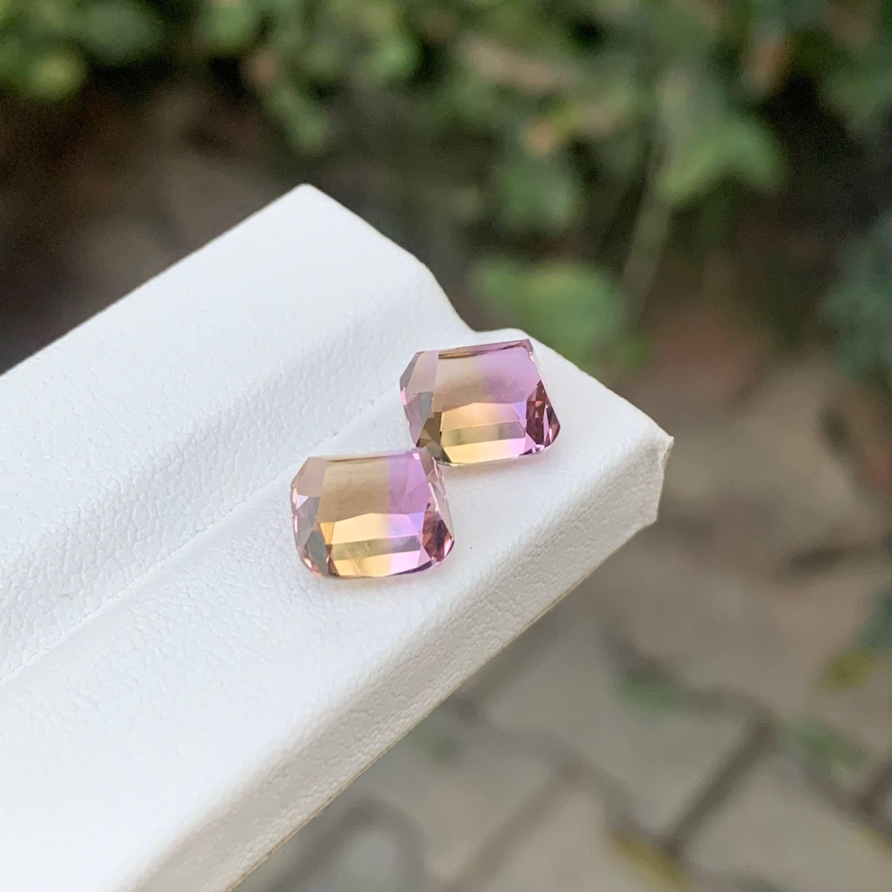 8,30 Karat natürlicher loser zweifarbiger Ametrin Paar für Ohrringe Bolivianischer Edelstein im Zustand „Neu“ im Angebot in Bangkok, TH