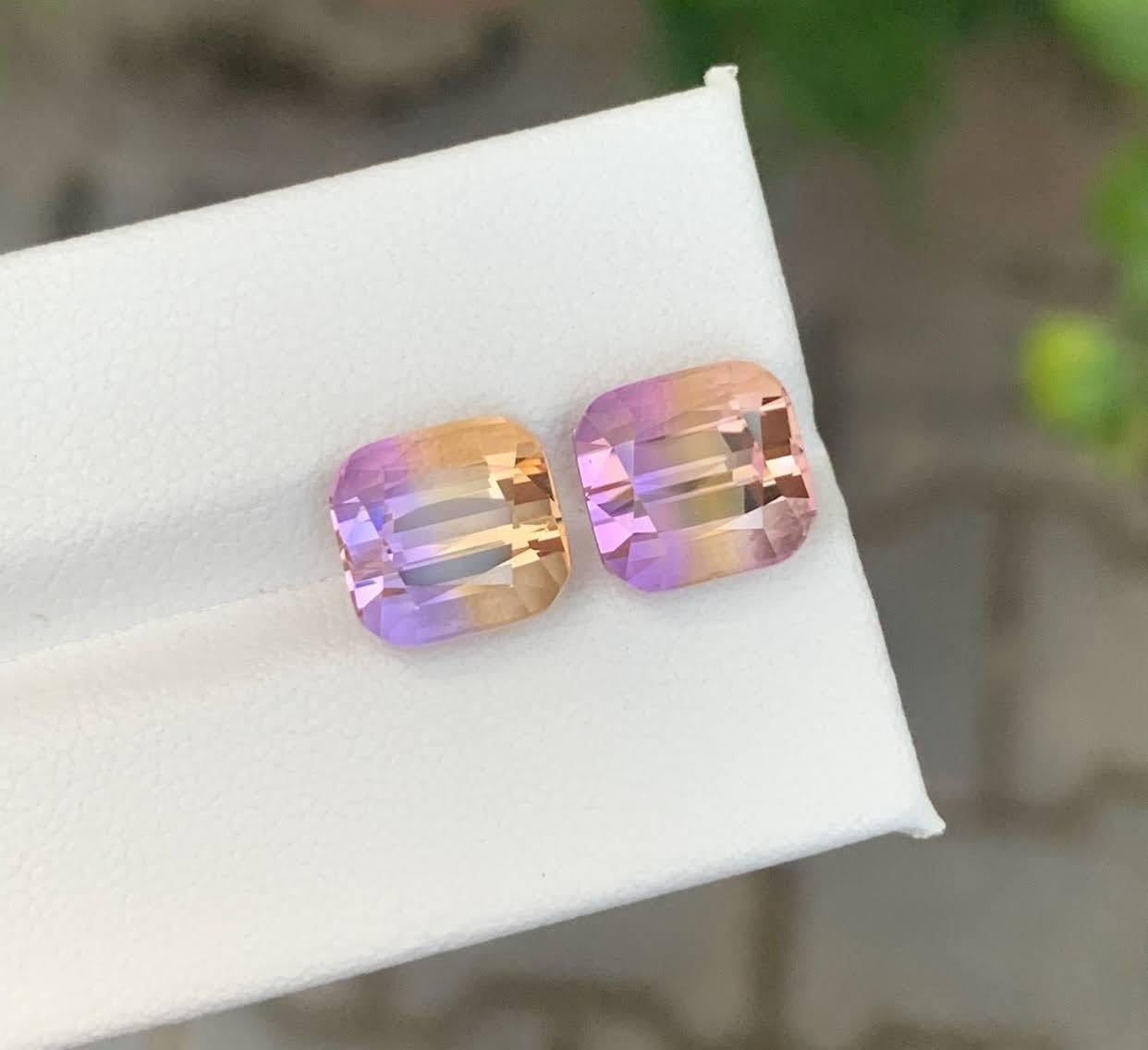 8,30 Karat natürlicher loser zweifarbiger Ametrin Paar für Ohrringe Bolivianischer Edelstein im Angebot 1