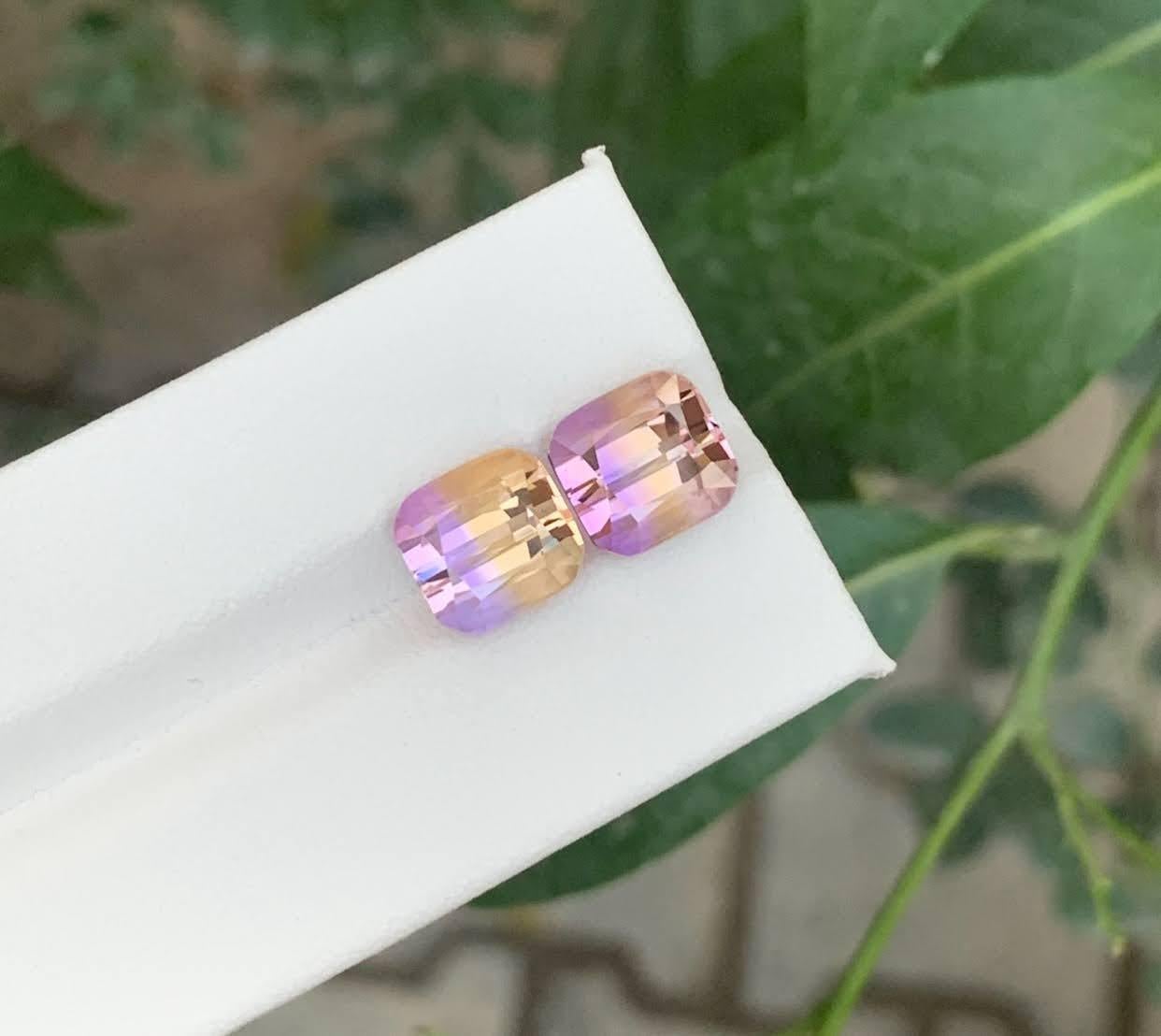 8,30 Karat natürlicher loser zweifarbiger Ametrin Paar für Ohrringe Bolivianischer Edelstein im Angebot 3