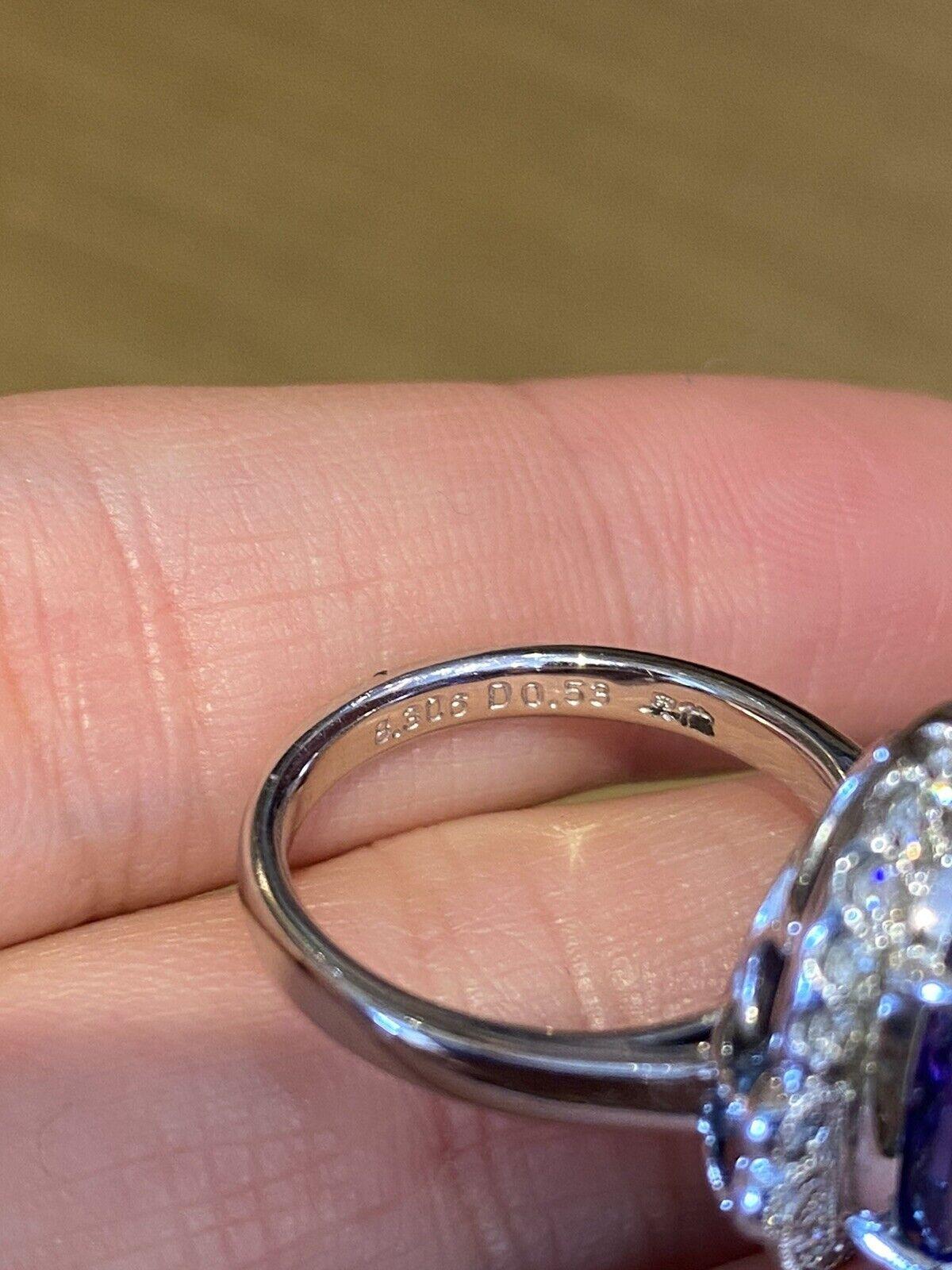 8.30 Carat Oval Tanzanite and Diamond Ring in Platinum For Sale 1